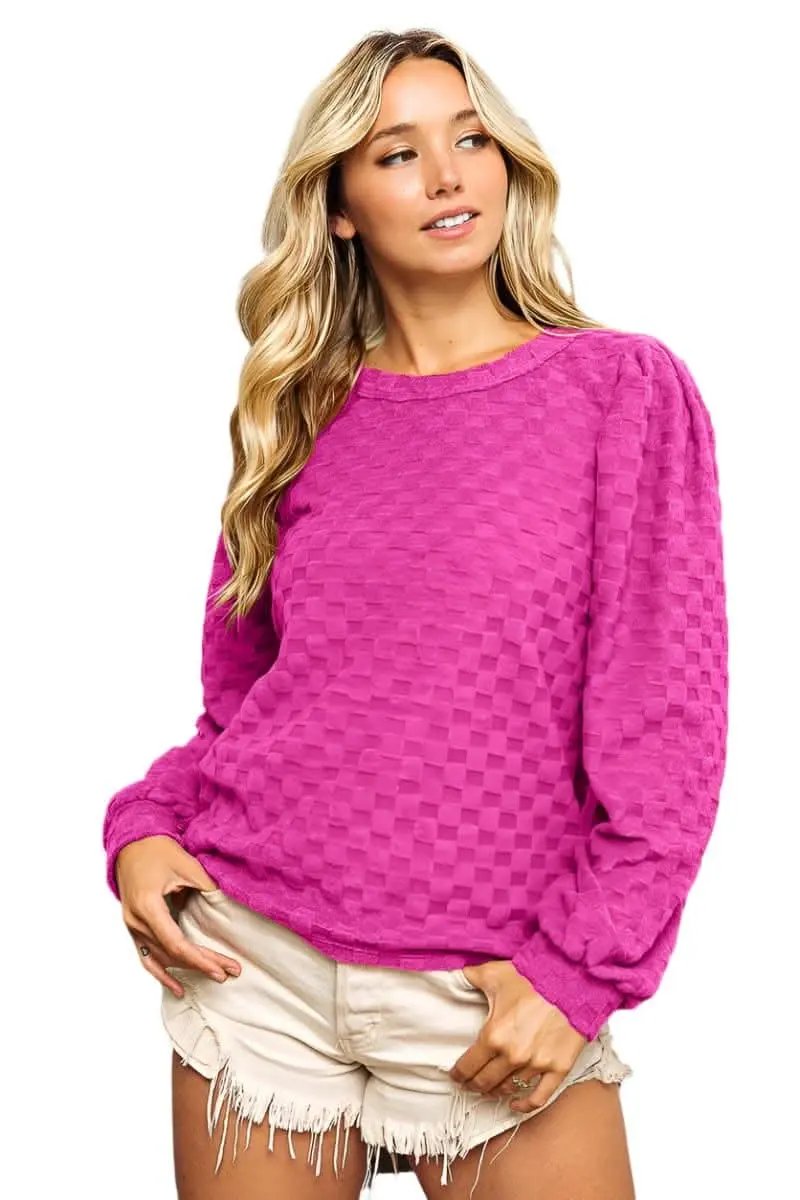 Trendsi BiBi Checker Top Women&amp;#39;s Casual Round Neck Pullover Sweatshirt - Soft &amp;amp; USA Shipped
