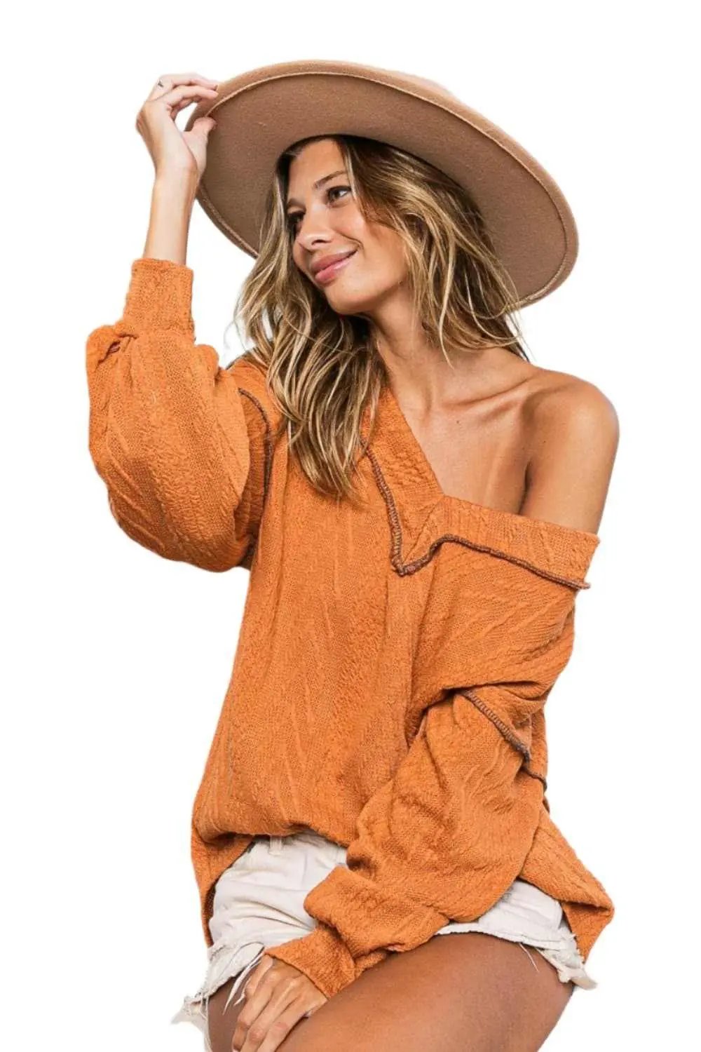 Trendsi BiBi textured drop shoulder top