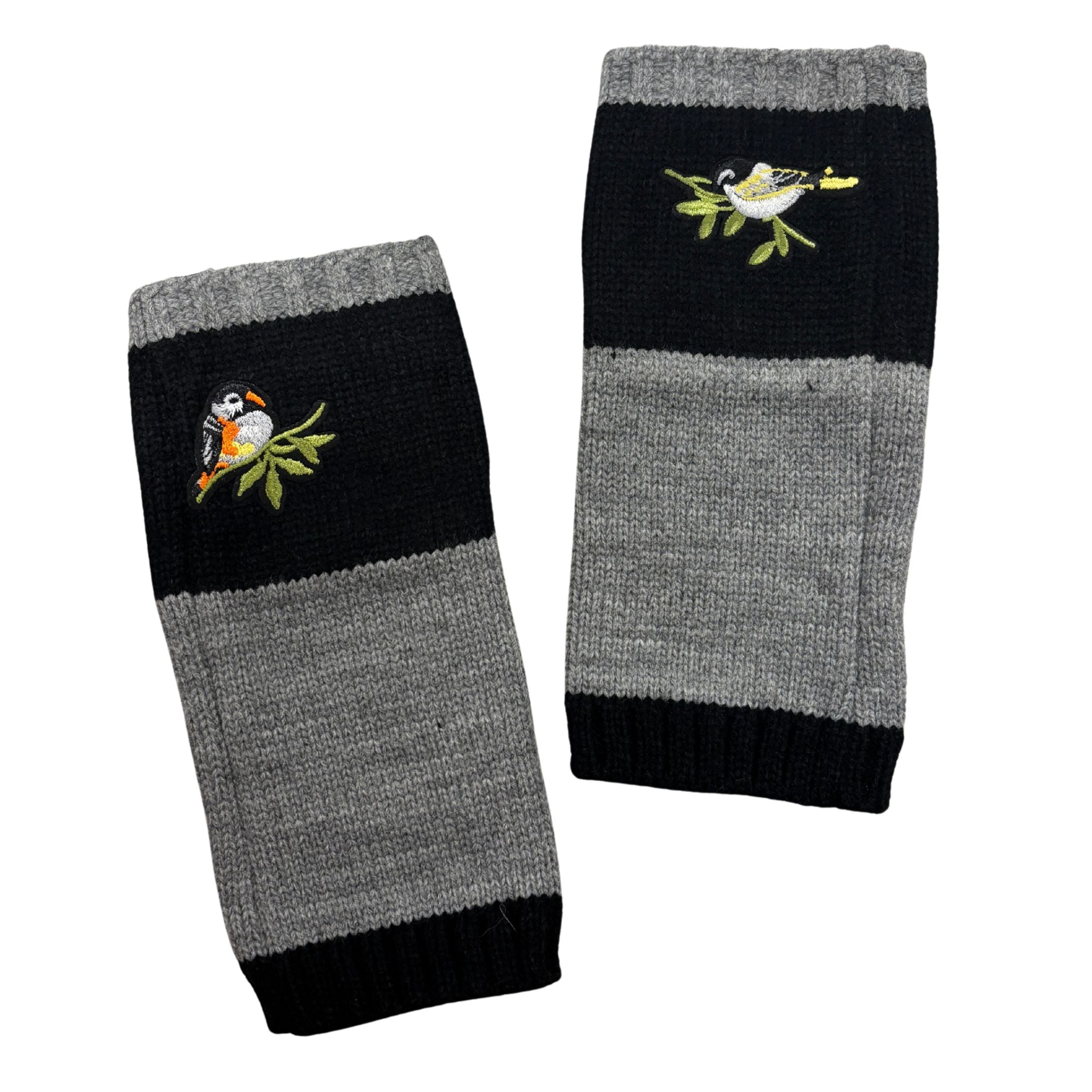 Bird Applique Arm Warmers | Fingerless Gloves in Black, Pink, or Green
