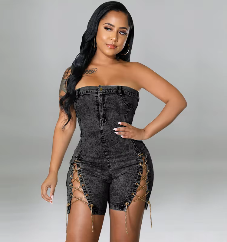 Chain Reaction Denim Romper