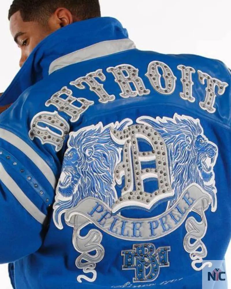 Blue Detroit Lions Pelle Pelle Leather Jacket