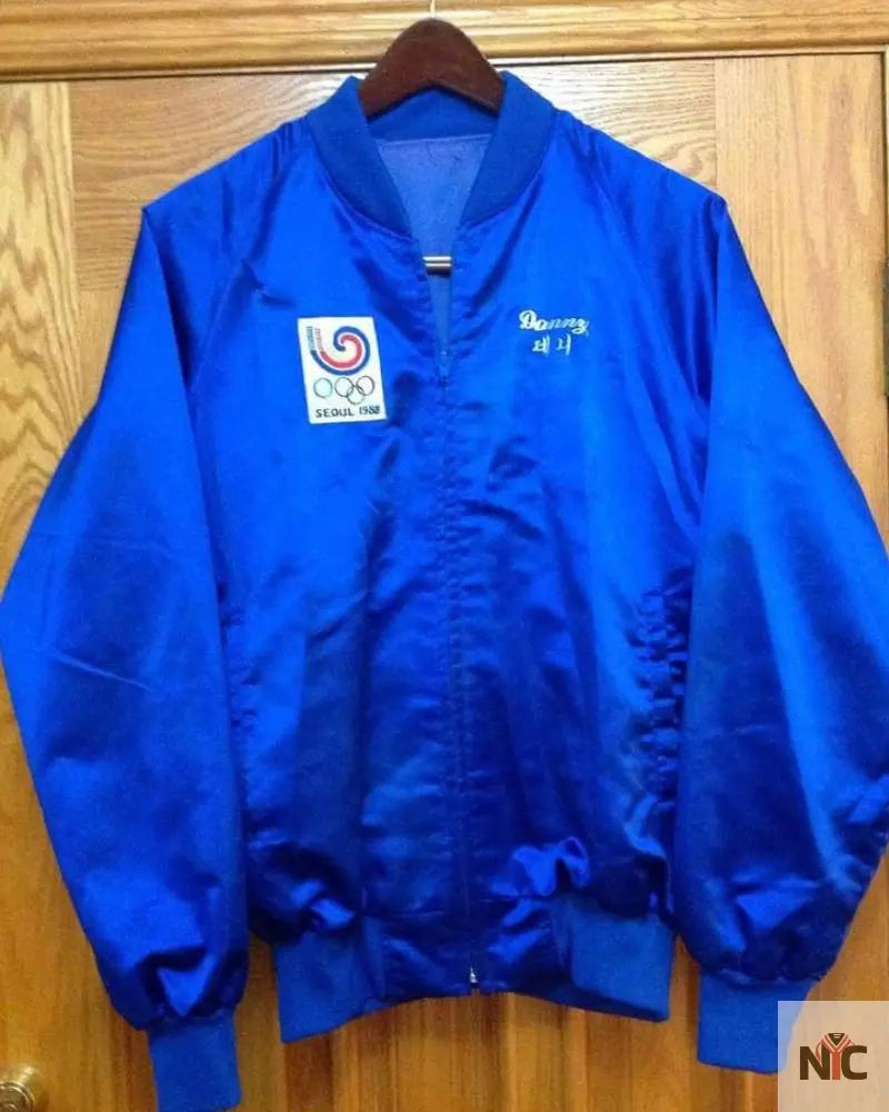 Blue Seoul Korea 1988 NBC Olympiad Satin Jacket