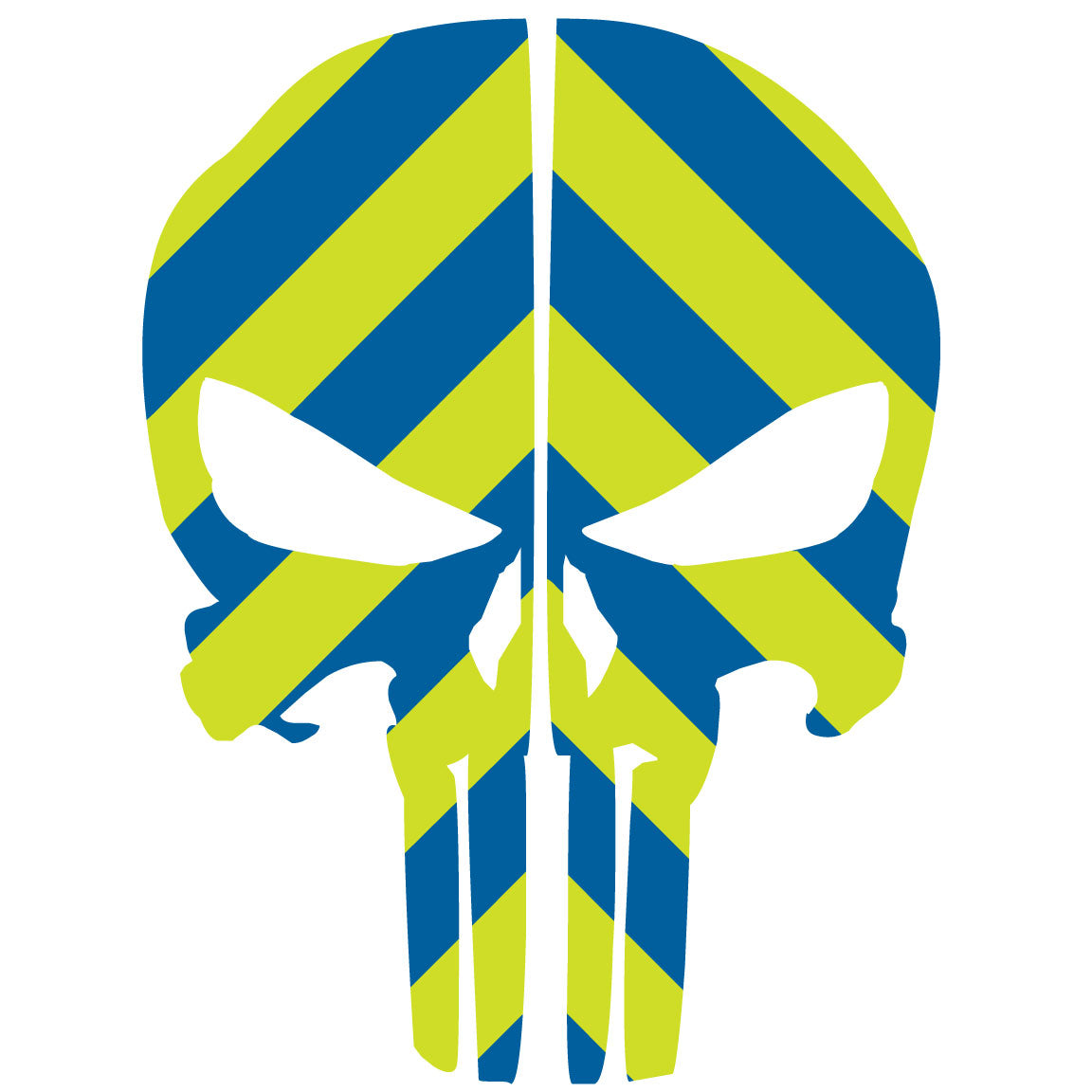 PUNISHER SKULL BLUE &amp;amp; LIME GREEN CHEVRON REAR HELMET REFLECTIVE HELMET DECAL