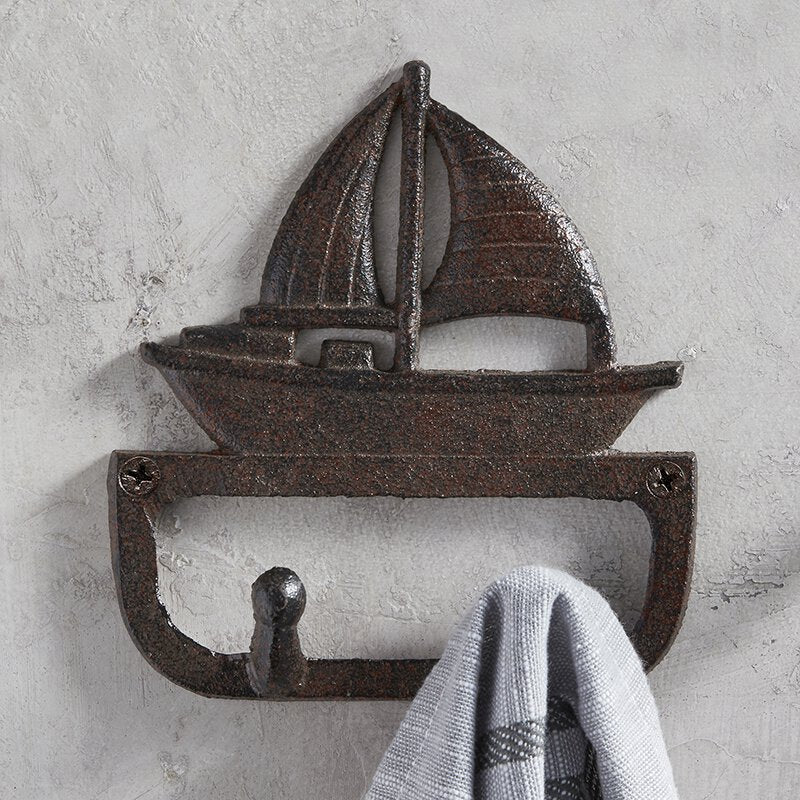 Boat Cast Iron Brown Hook | Coastal Themed Decorative Wall Hook | 5.5&amp;quot; x 5&amp;quot;H