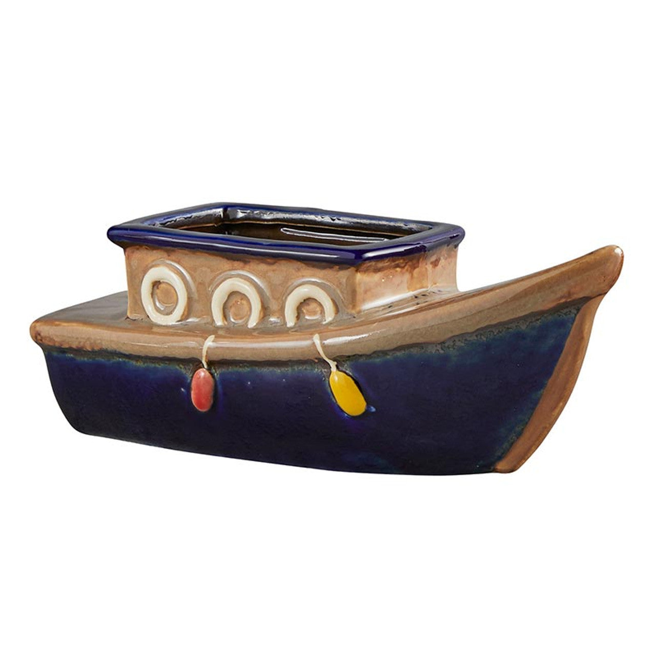 Boat Ceramic Pot Planter | Beach House Coastal Nautical Boat Design | 9&amp;quot; x 3.5&amp;quot; x 3&amp;quot;
