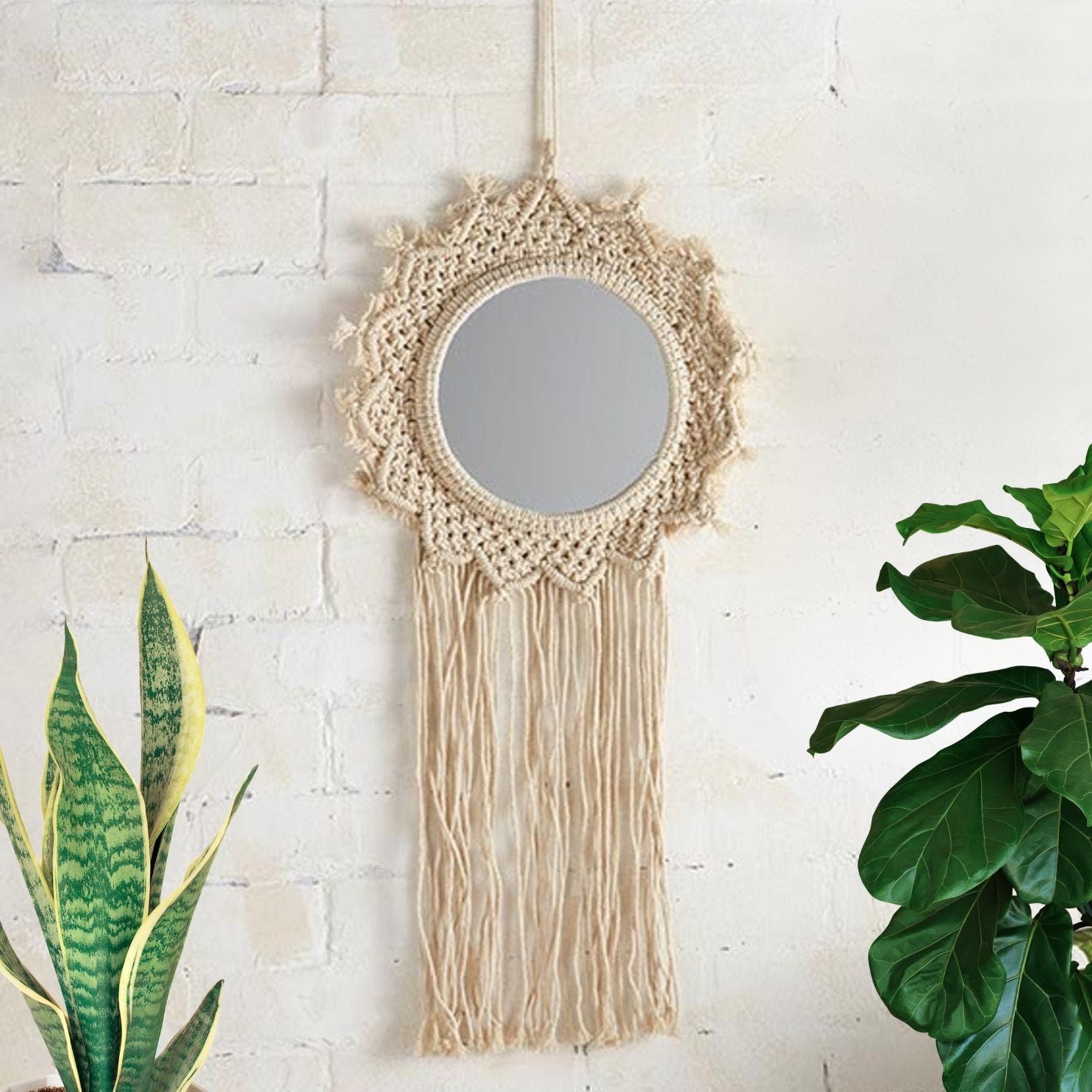 Bohemian Style Hanging Mirror | Wall Hanging Macrame Decor | 12.2&amp;quot; x 25.2&amp;quot;