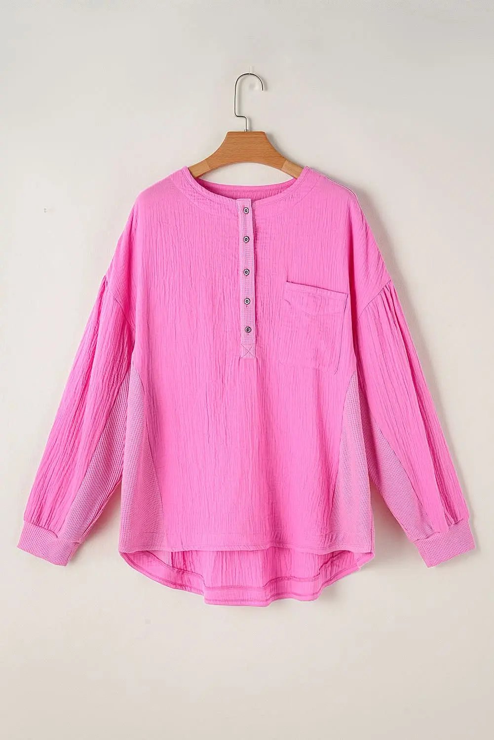Love Salve Pink Cotton-Linen Plus Size Daily Half-Button Women&amp;#39;s Top - Casual, Comfortable