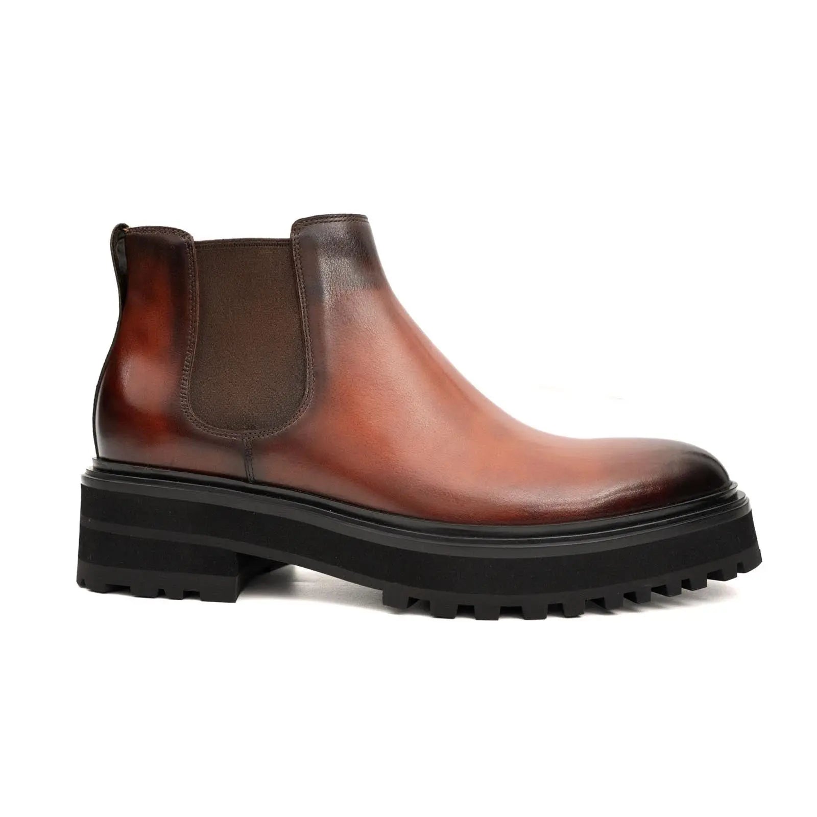 Brown Burnished Leather Chelsea Boot