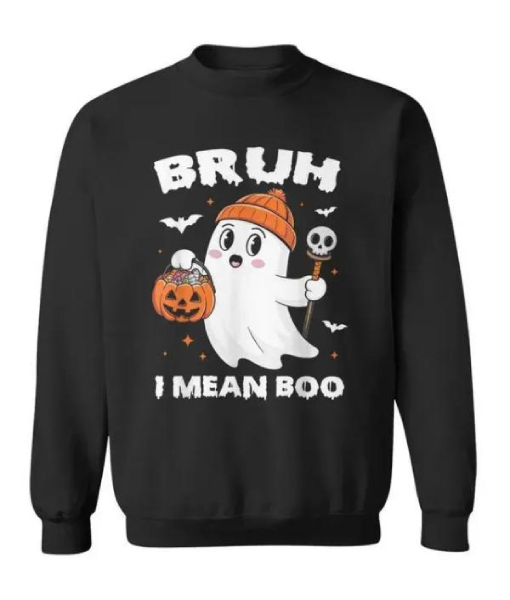 Bruh I Mean Boo Ghost Pumpkin Black Sweatshirt