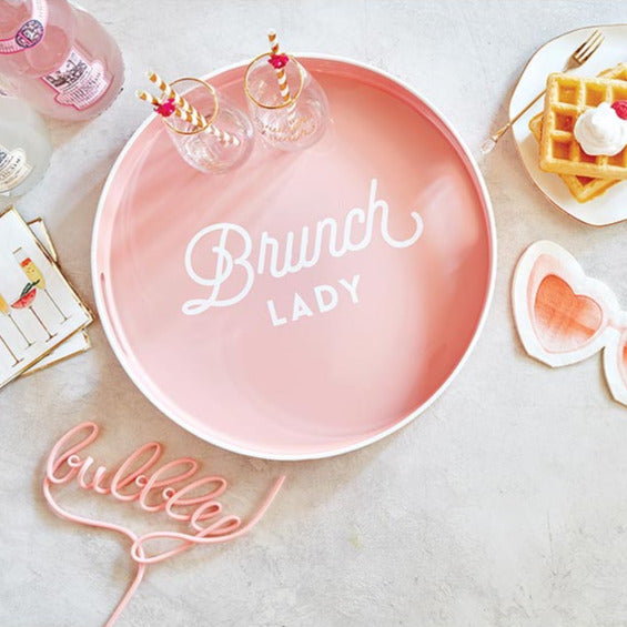 Brunch Lady Round Bar Tray | Serving Tray with Handles | 13.5&amp;quot; Diameter