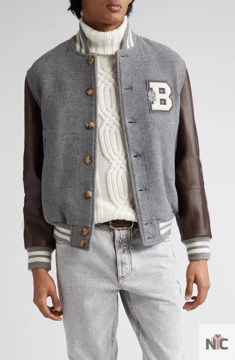 Brunello Cucinelli Wool &amp;amp; Leather Varsity Jacket