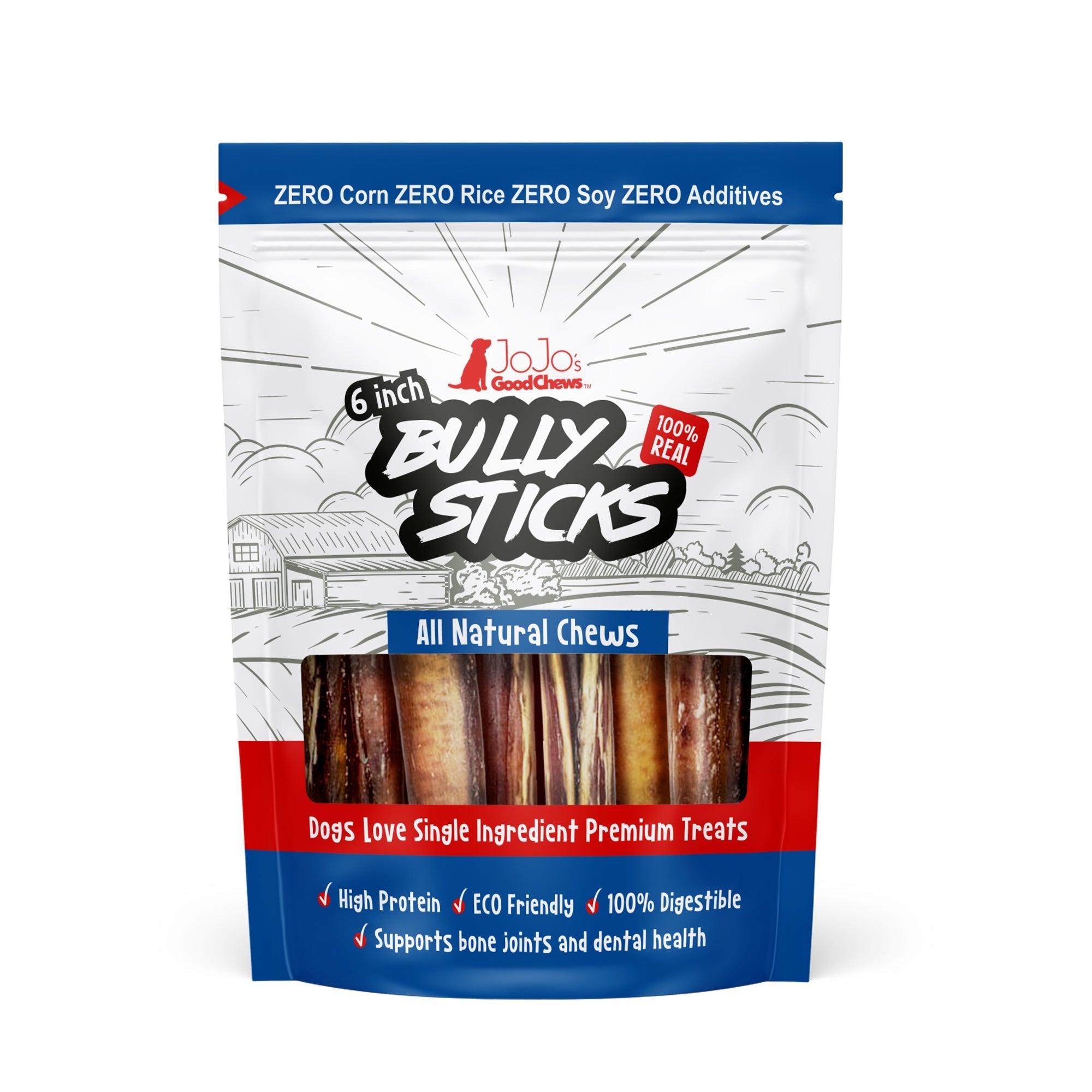 All-Natural Beef Bully Stick Dog Treats, High Protein &amp;amp; Long-Lasting Chews – 6-Inch Thick (3-Pack)