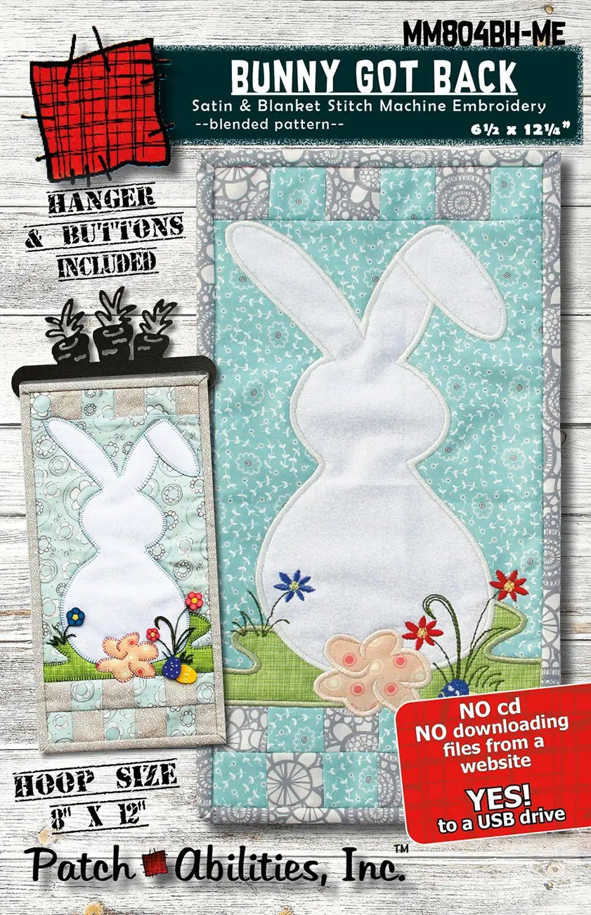 BUNNY GOT BACK PATTERN MACHINE EMBROIDERY VERSION WITH BUTTONS AND HANGER