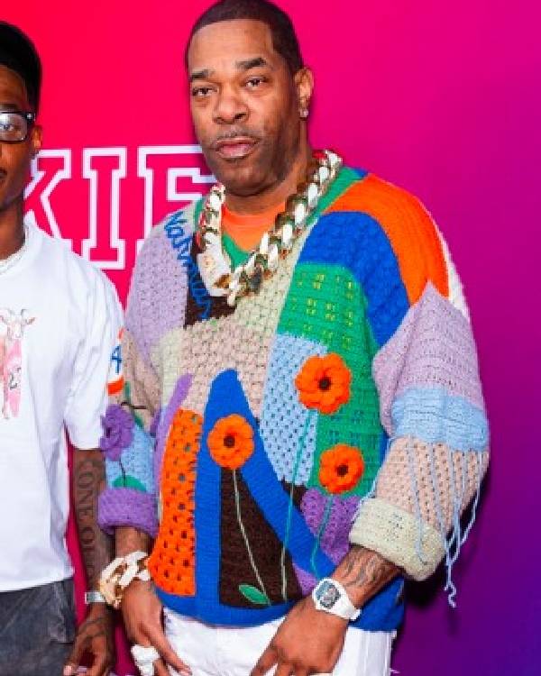 Busta Rhymes Crochet V-Neck Sweater