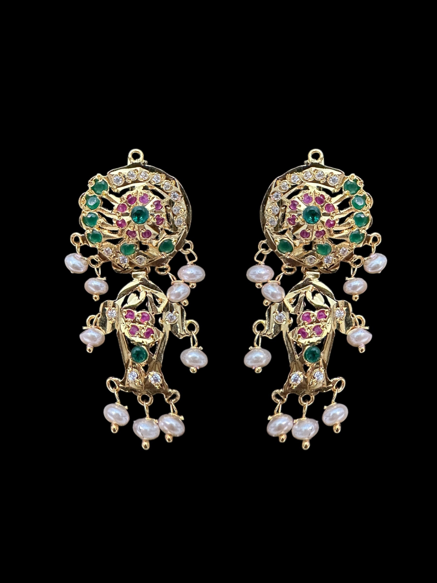 DER629 jadau earrings in fresh water pearls - ruby emerald ( SHIPS INN2 WEEKS )