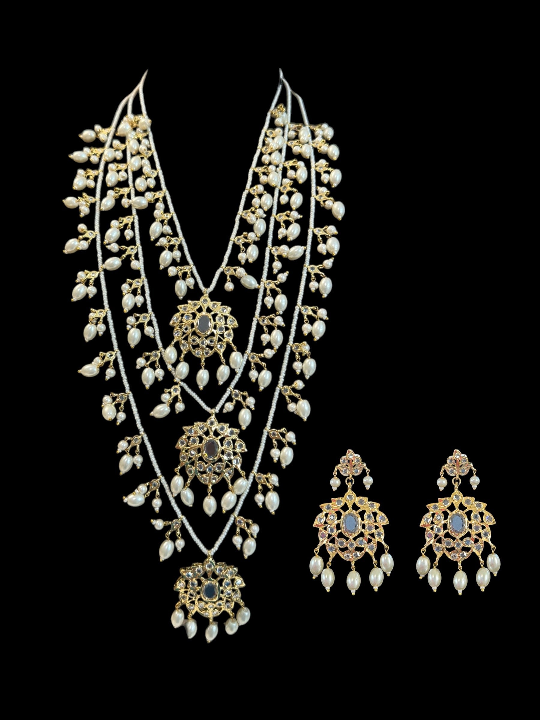 SAT104 Farmana three layer Hyderabadi necklace in pearls  ( READY TO SHIP )