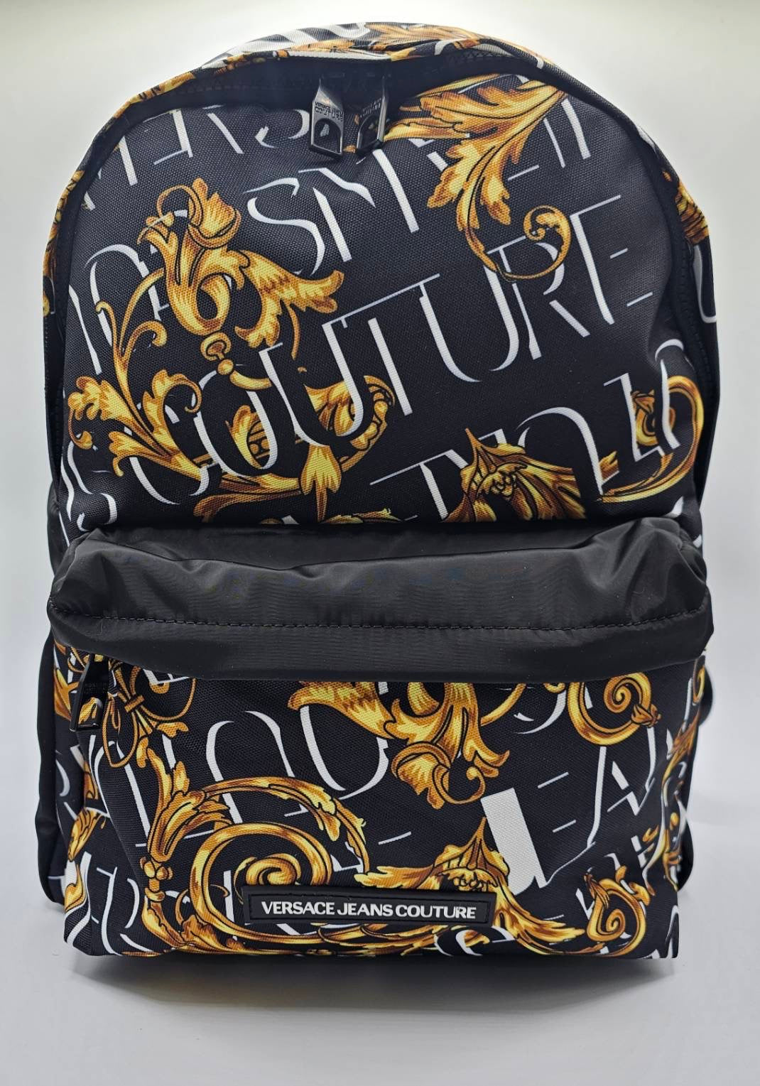 Versace Jeans Couture Logo Black And Yellow Baroque Print Backpack