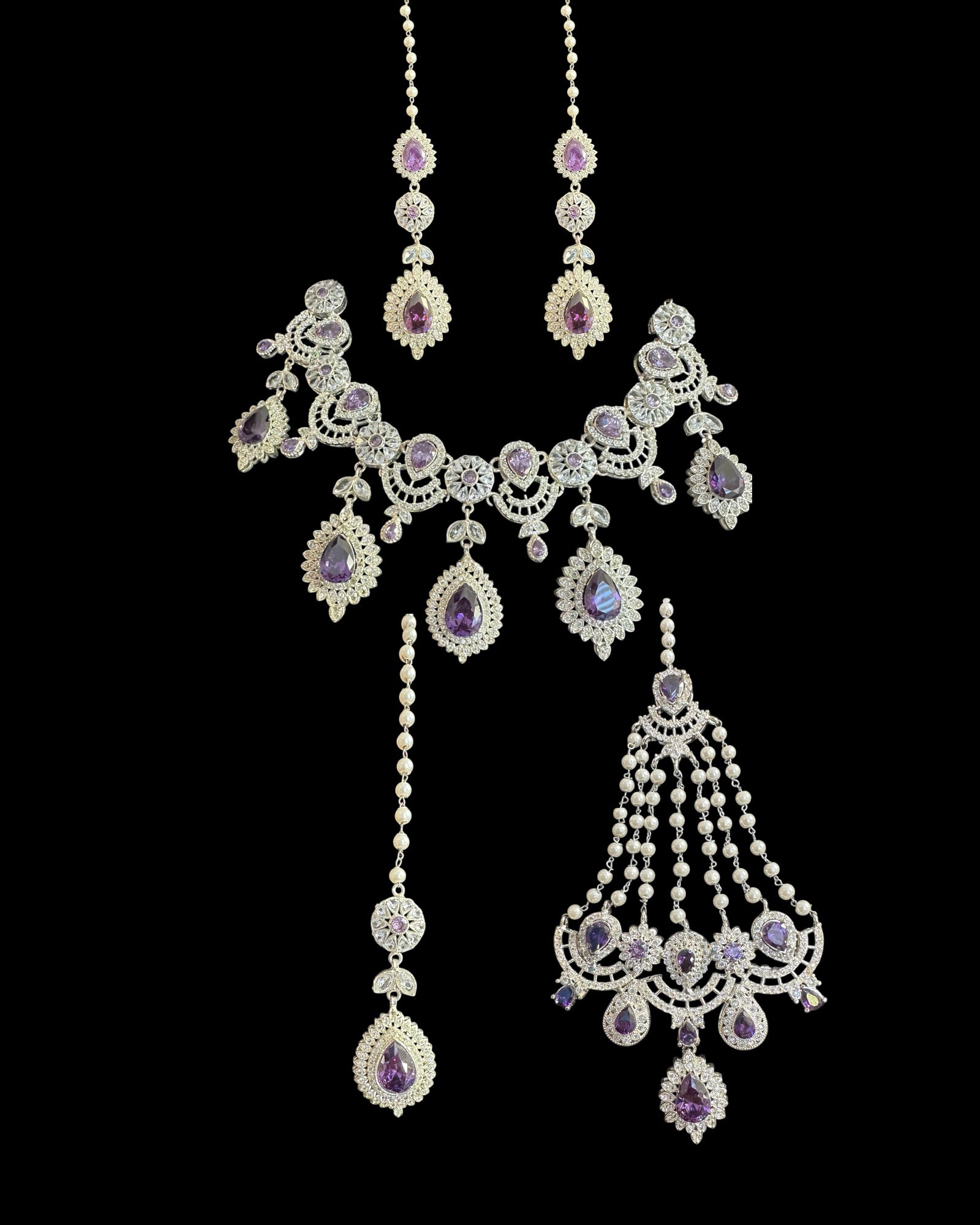 BR476 Sabina Cz bridal set in silver plating with purple  ( READY TO SHIP )