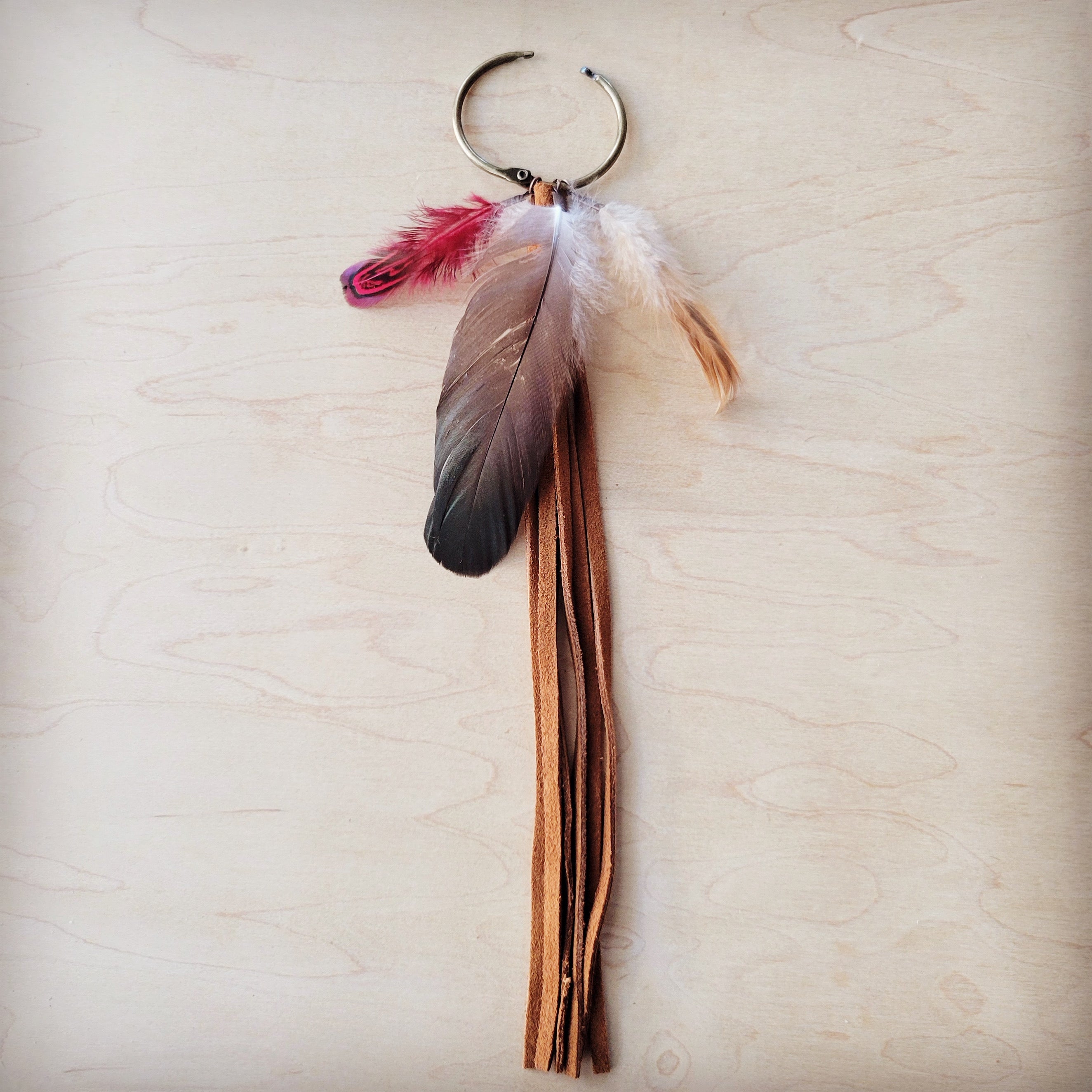 Boho Western Boot Bling Charm with Leather Fringe &amp;amp; Red Feather 500g