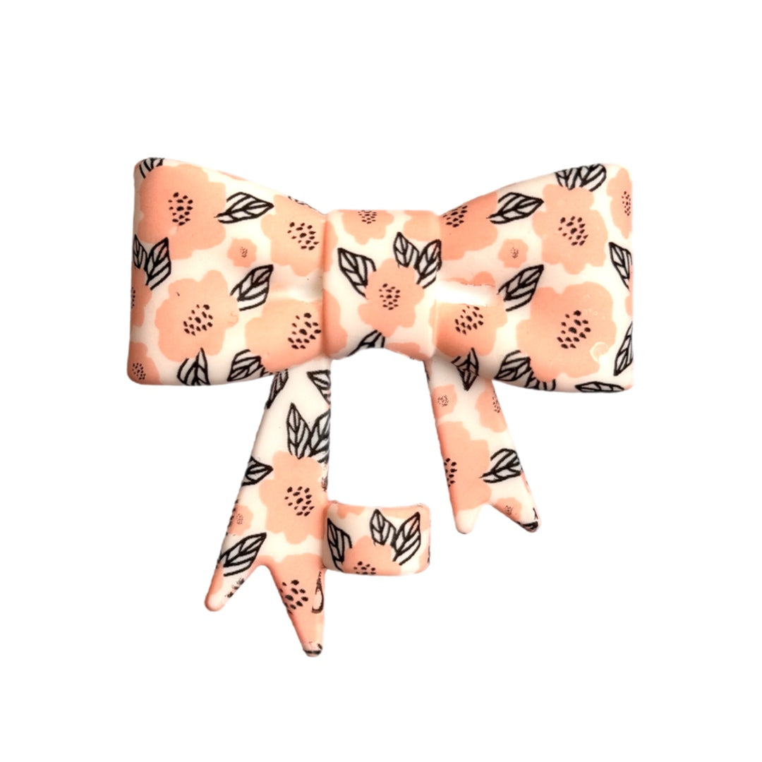 PEACH FLORAL 3D BOW STRAW TOPPER **HYDROPRINTED**