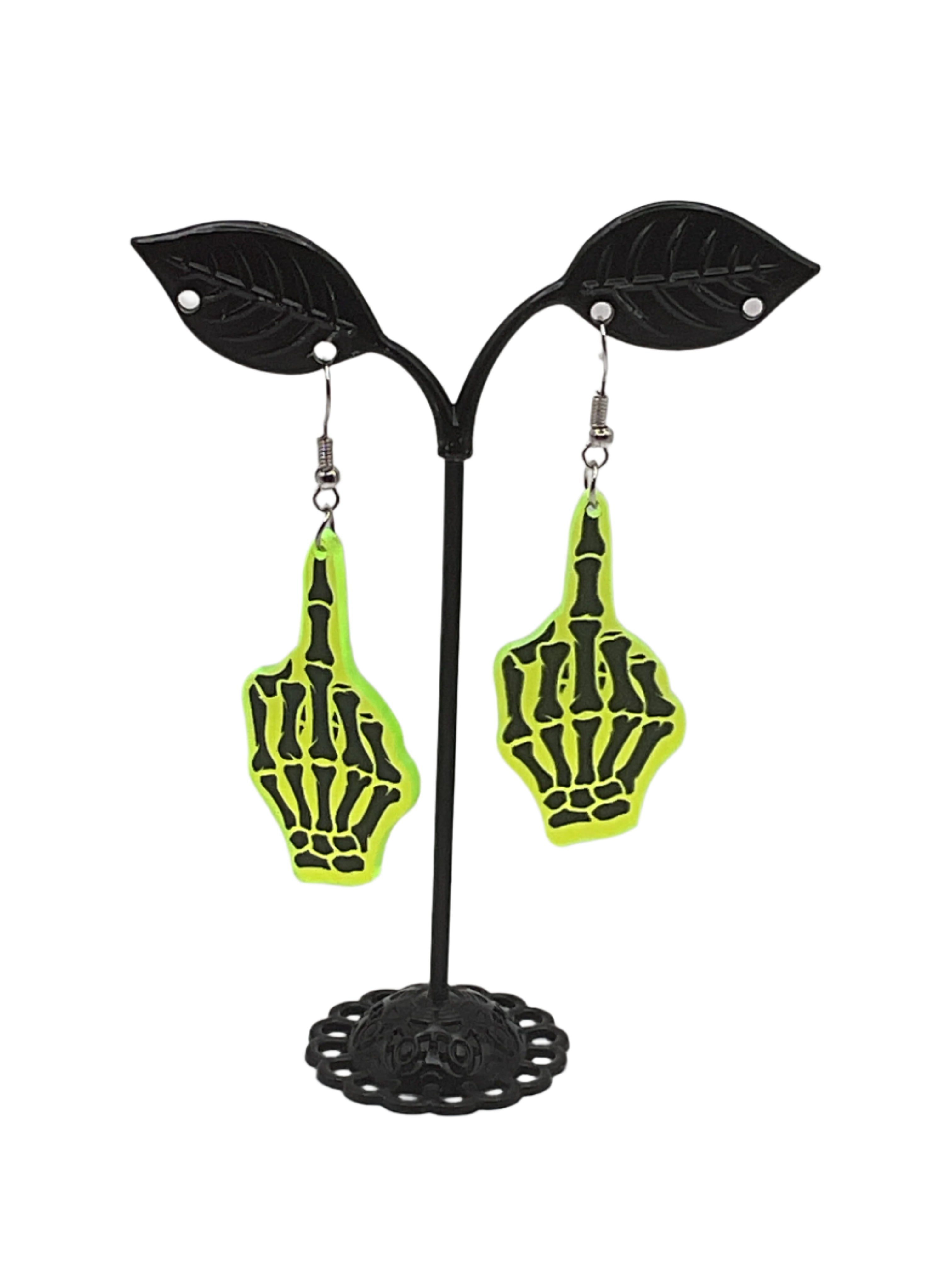 Neon Skeleton Middle Finger Earrings