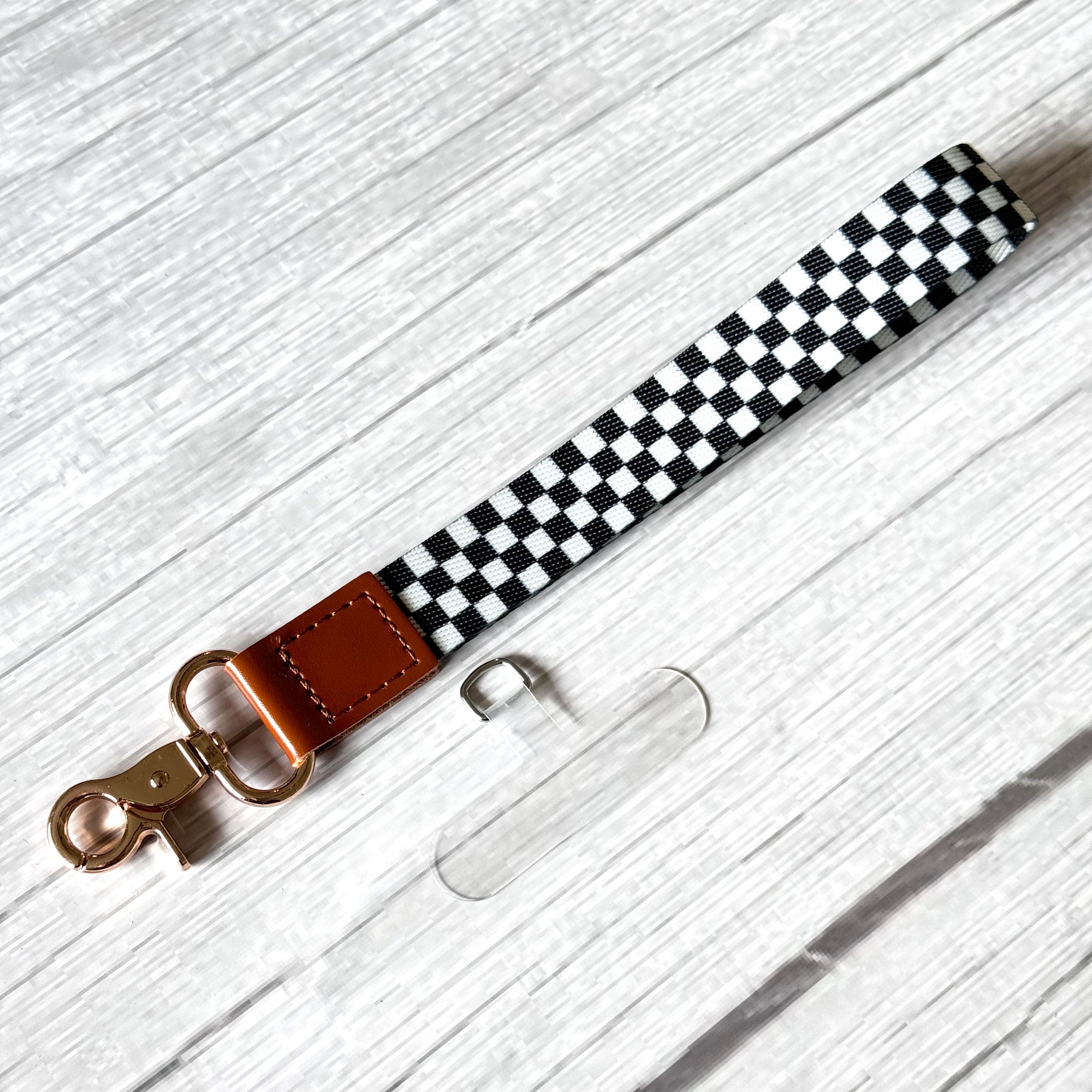 Phone Wrist Strap Keychain with Tether Tab - BLACK &amp;amp; WHITE CHECKERS