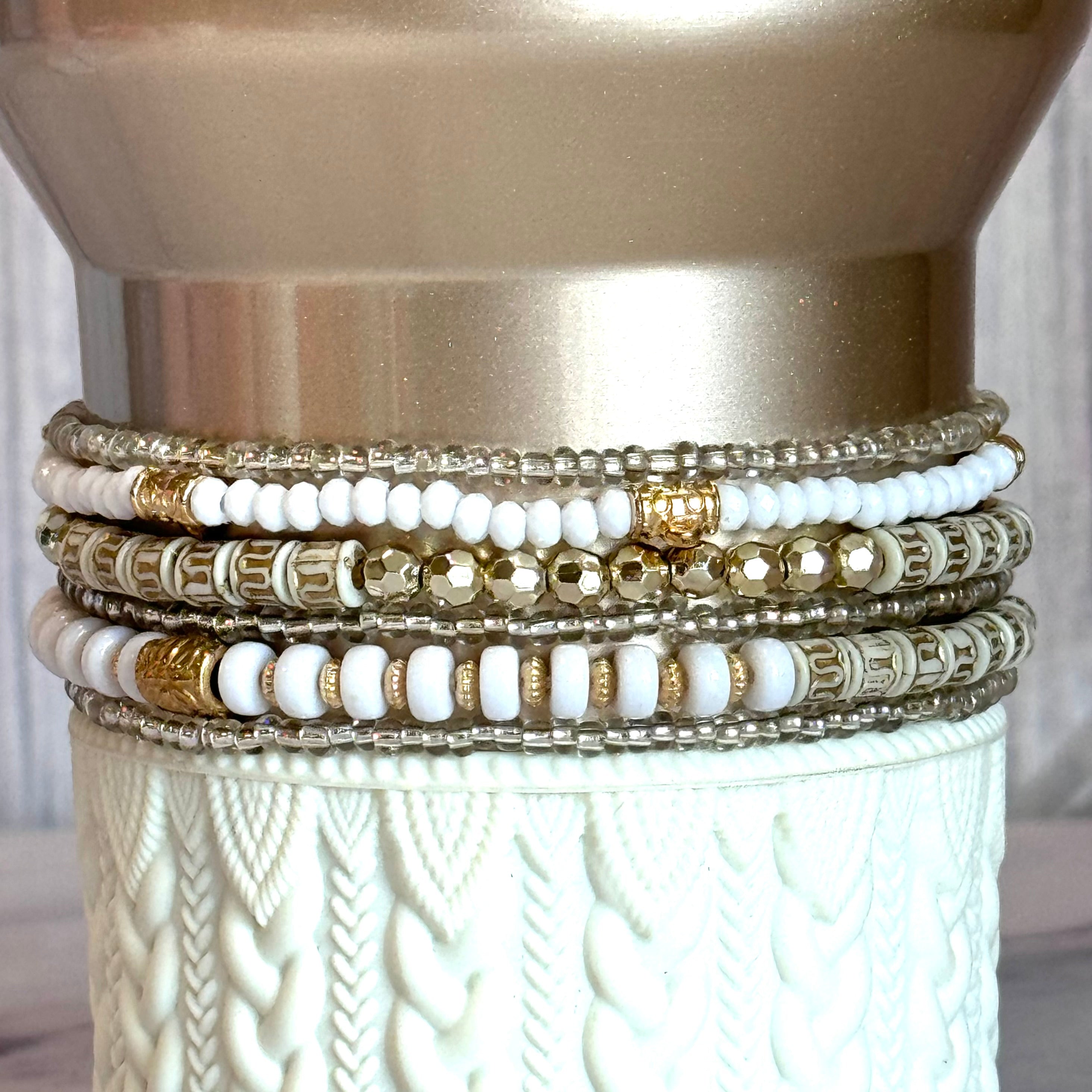 Cream &amp;amp; Gold Tumbler Bracelet Stack -fits 30-40oz