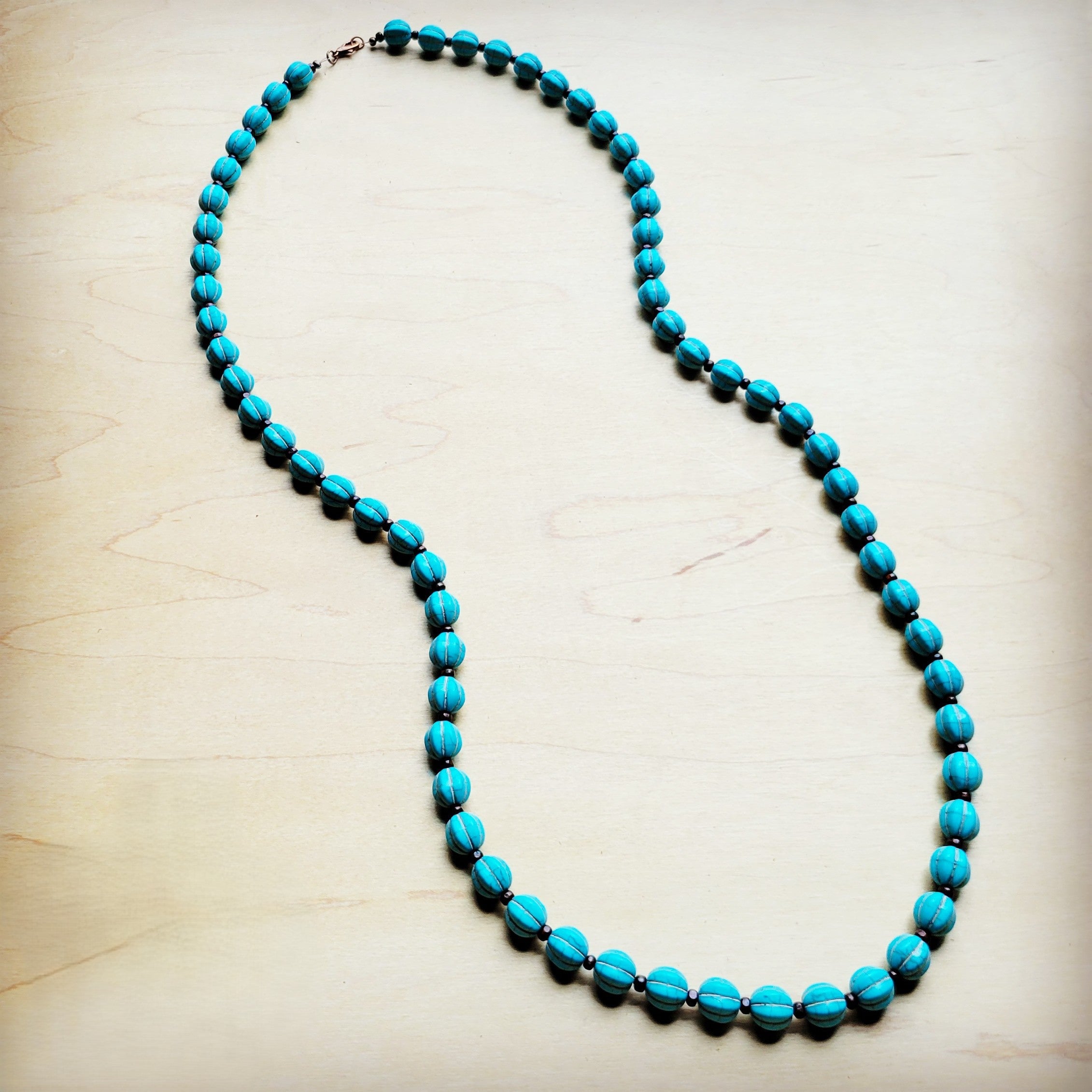 **Blue Turquoise &amp;amp; Wood Melon Beaded Necklace 258q