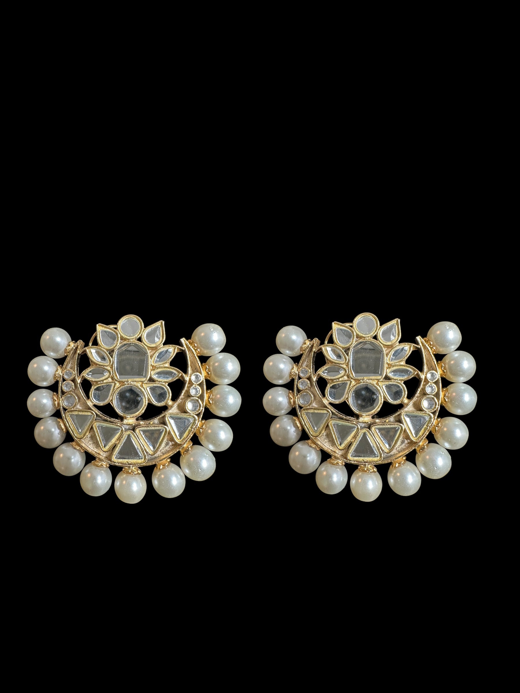 DT1 Niswa Gold-Plated Kundan Tops Handcrafted Pearl Stud Earrings ( READY TO SHIP  )