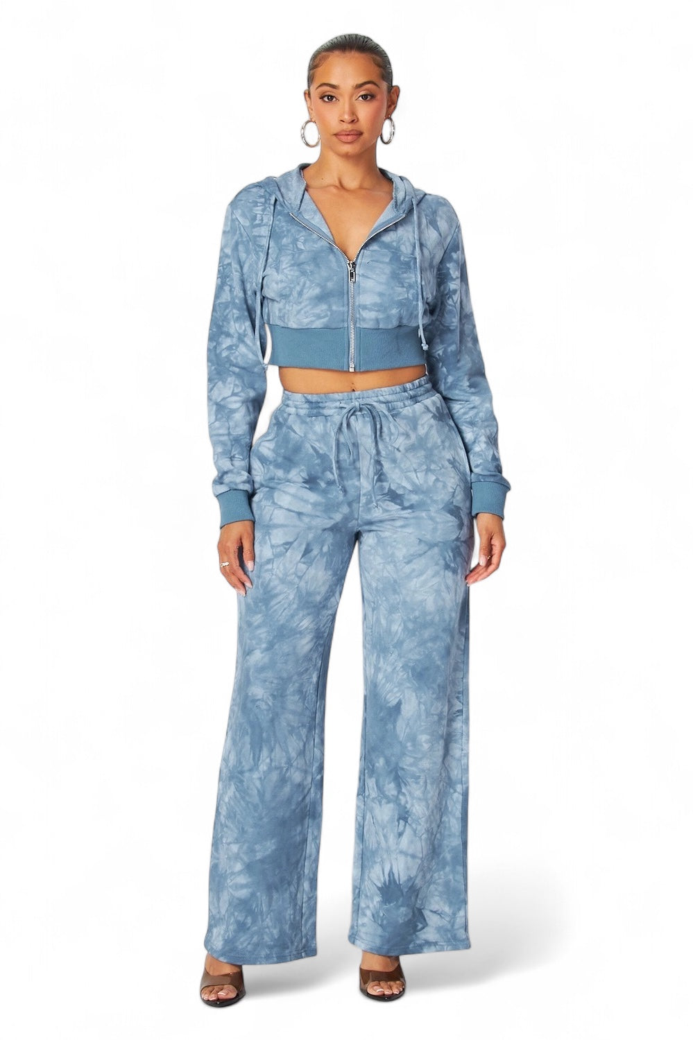Aaliyah Tie Dye Crop Hoodie &amp;amp; Straight Pants Set