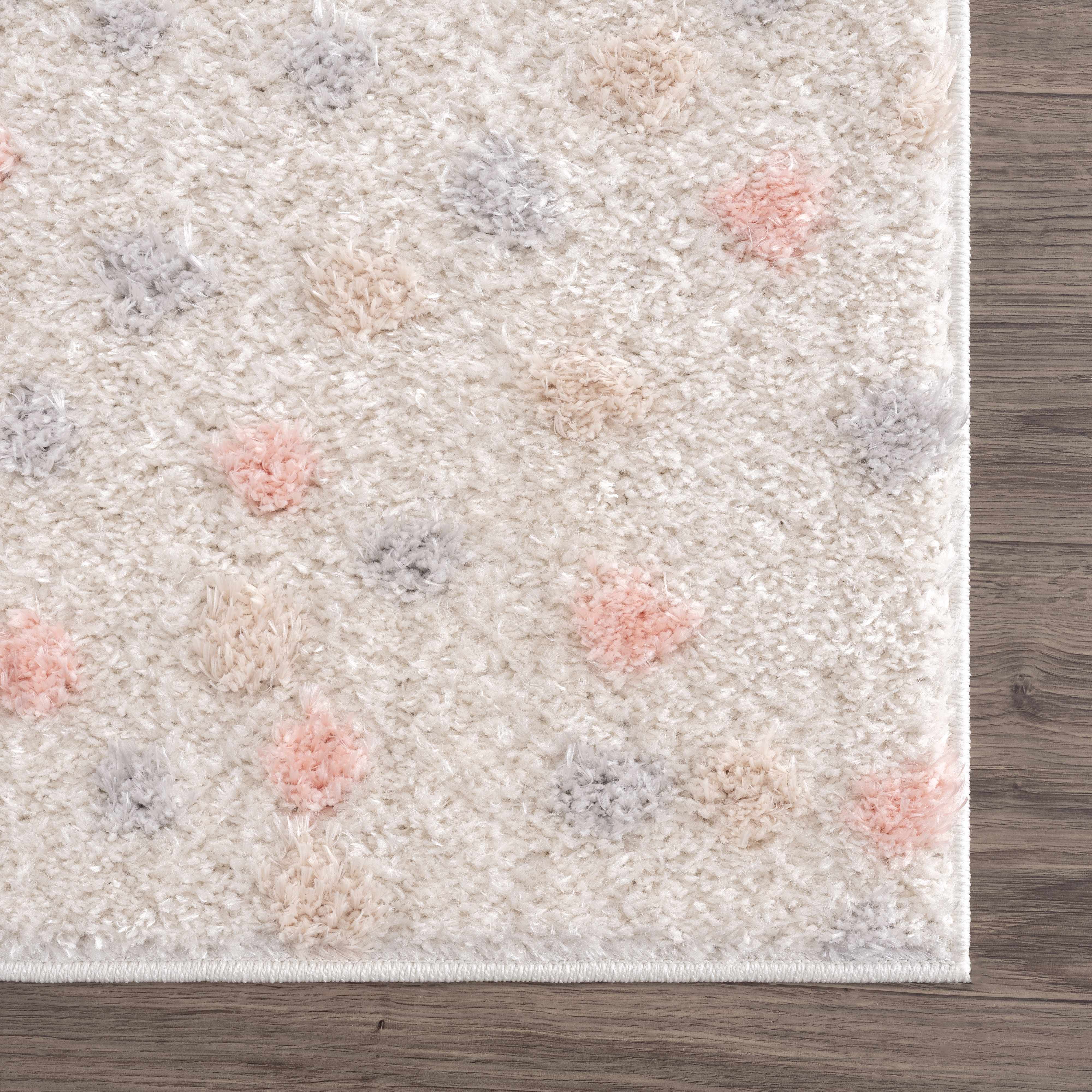 Cansu Pink &amp; Cream Dotted Area Rug