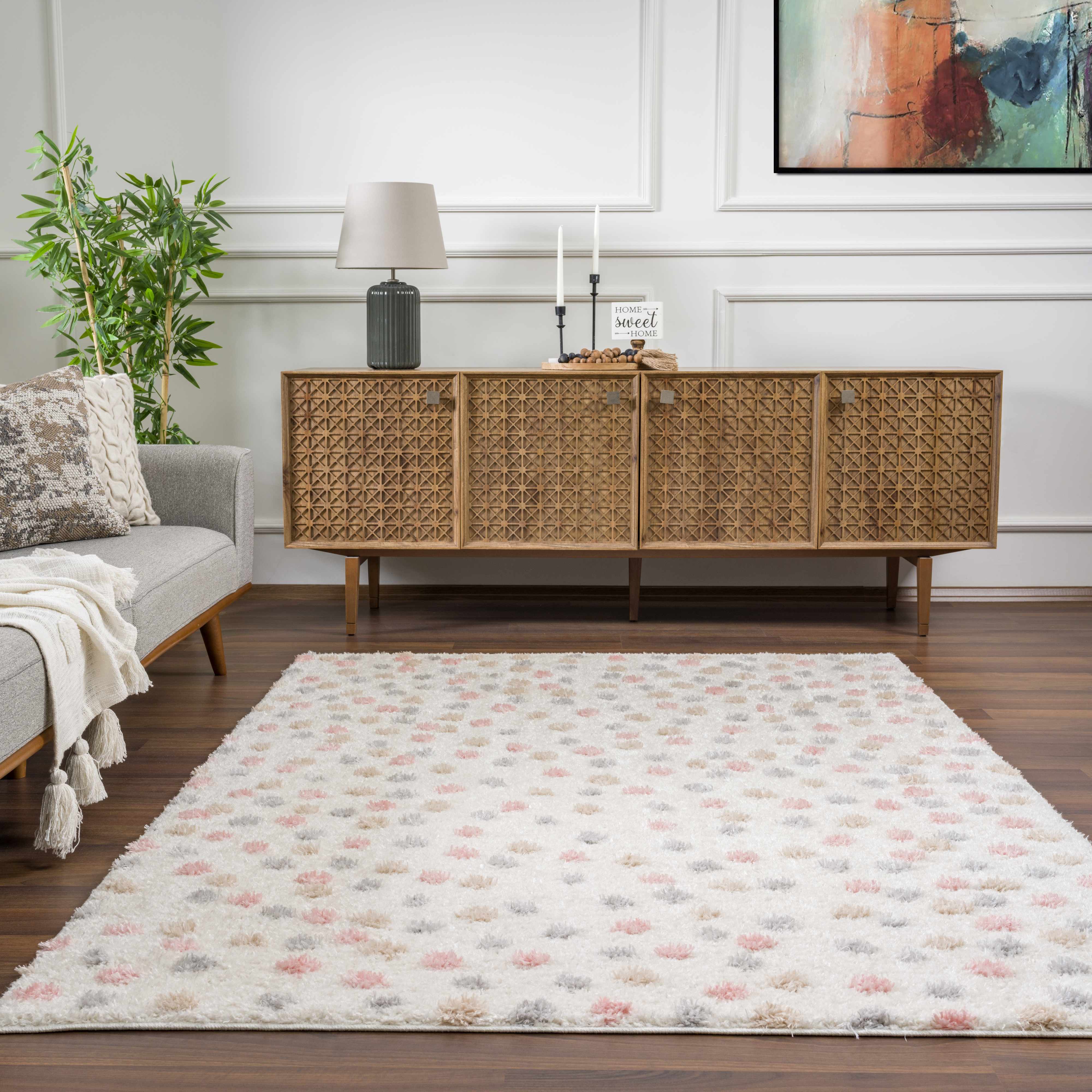 Cansu Pink &amp;amp; Cream Dotted Area Rug