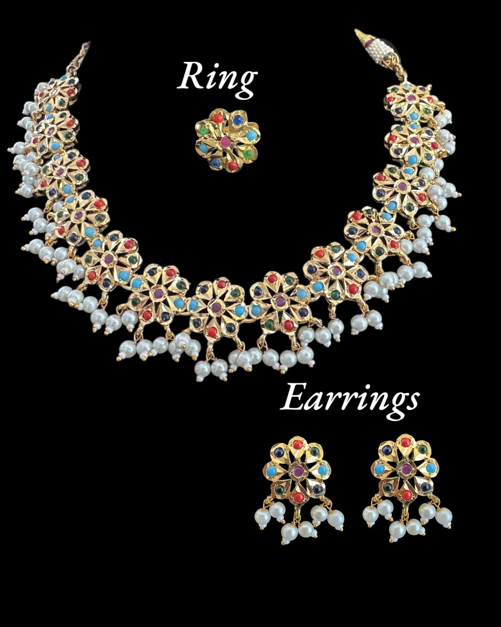 DNS175  Malavika flower set ( navratan )  (READY TO SHIP)