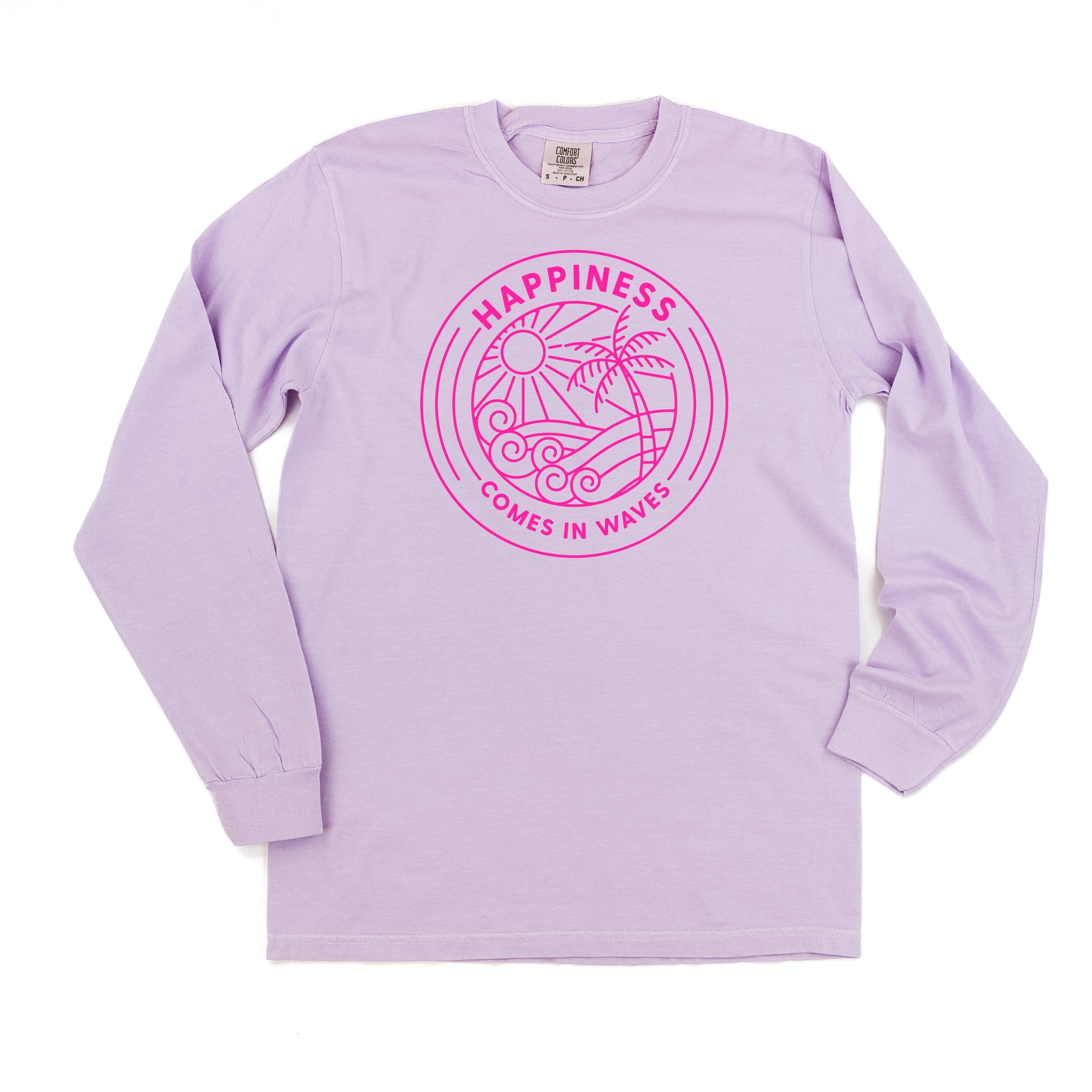 Happiness Comes In Waves - Long Sleeve Comfort Colors Tee