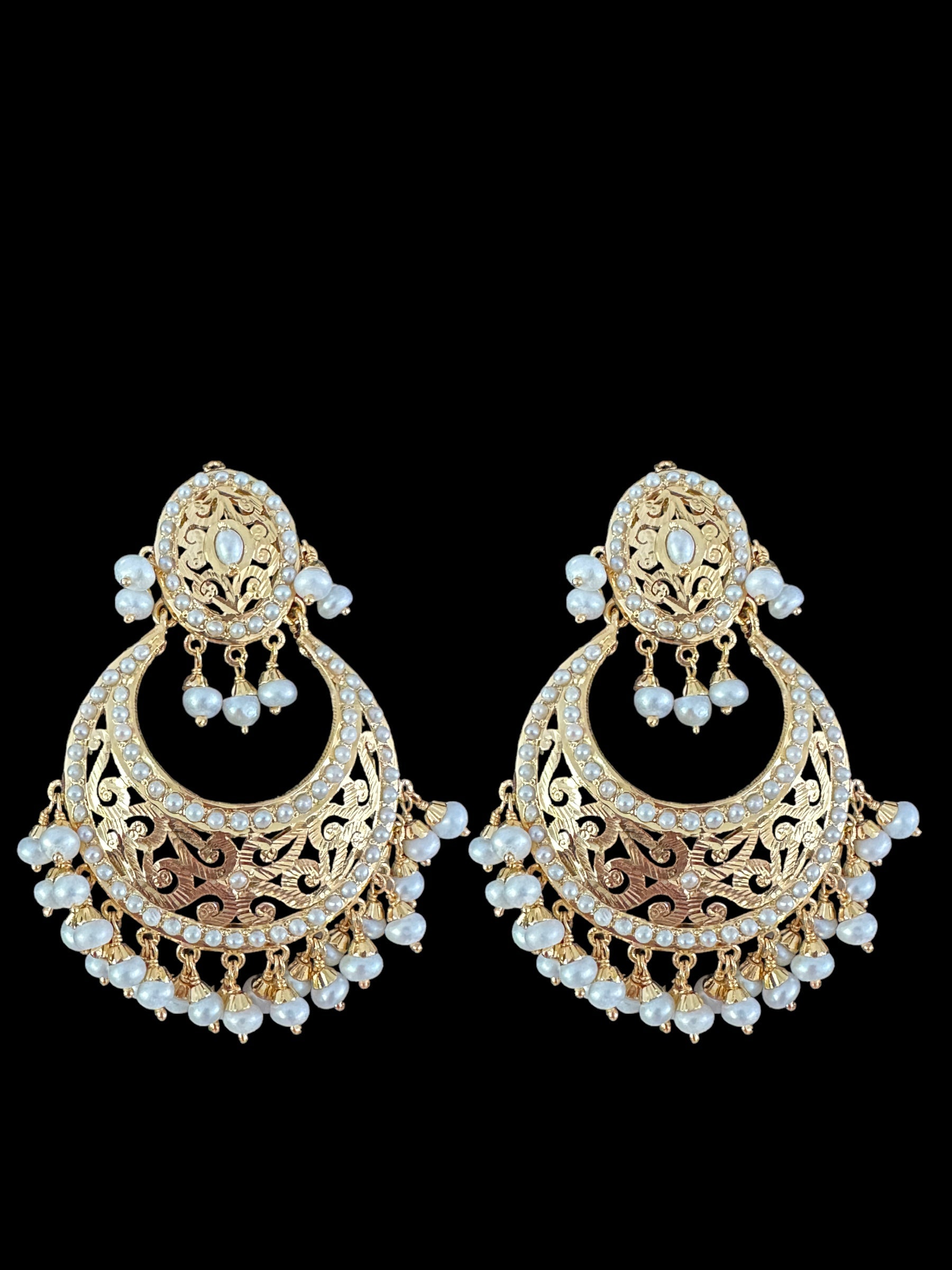 Jadau chandbali earring in fresh water pearls ( READY TO SHIP )