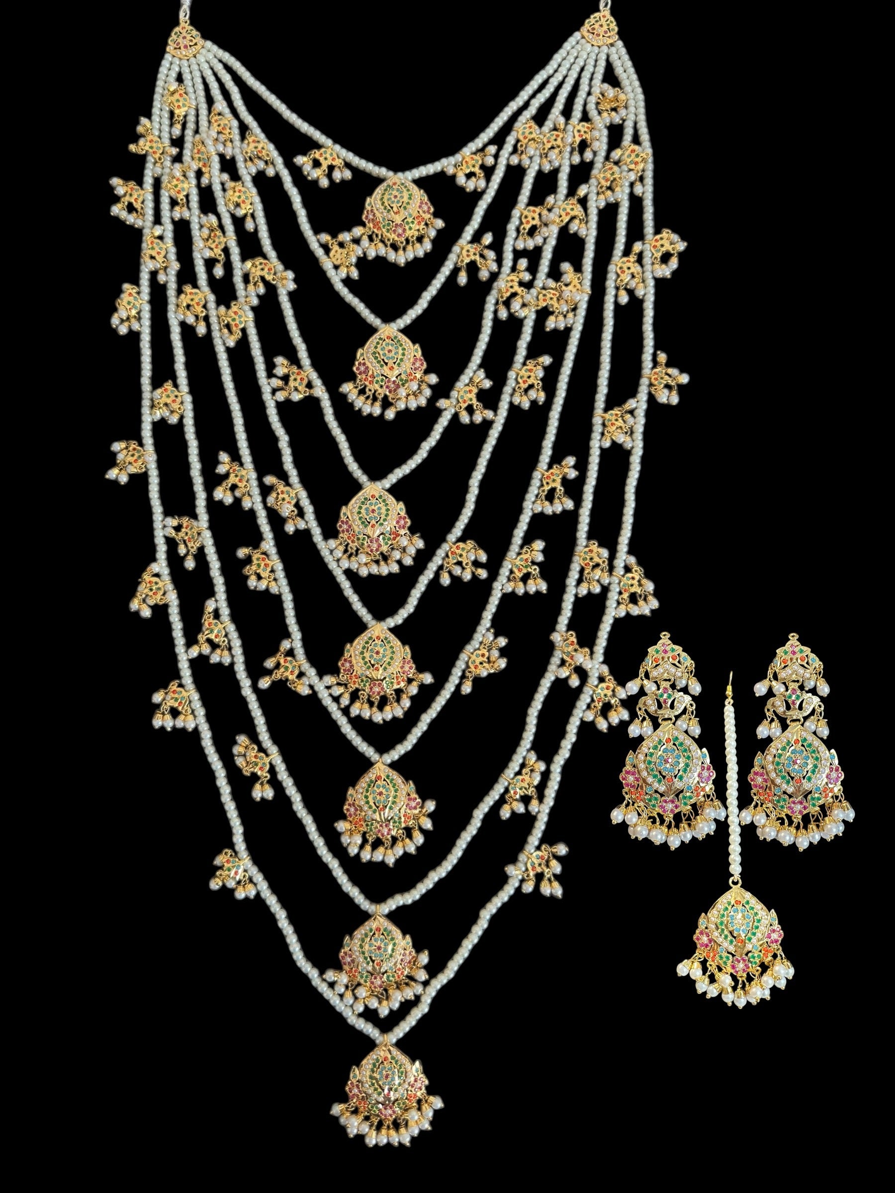 SAT113 Anya jadau 7 layered / satlada in Navratan ( READY TO SHIP )