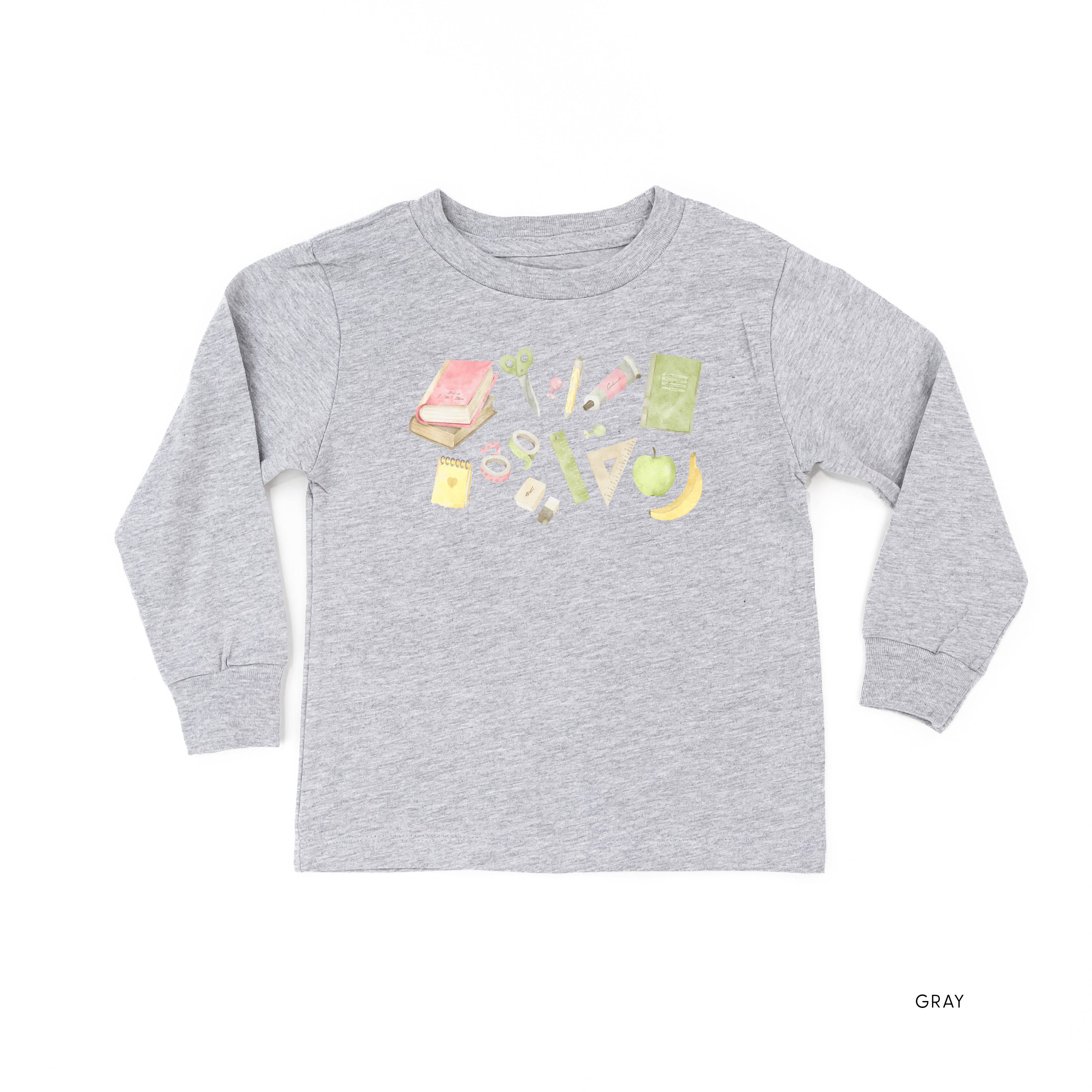 Watercolor School Supplies - Child Long Sleeve Tee