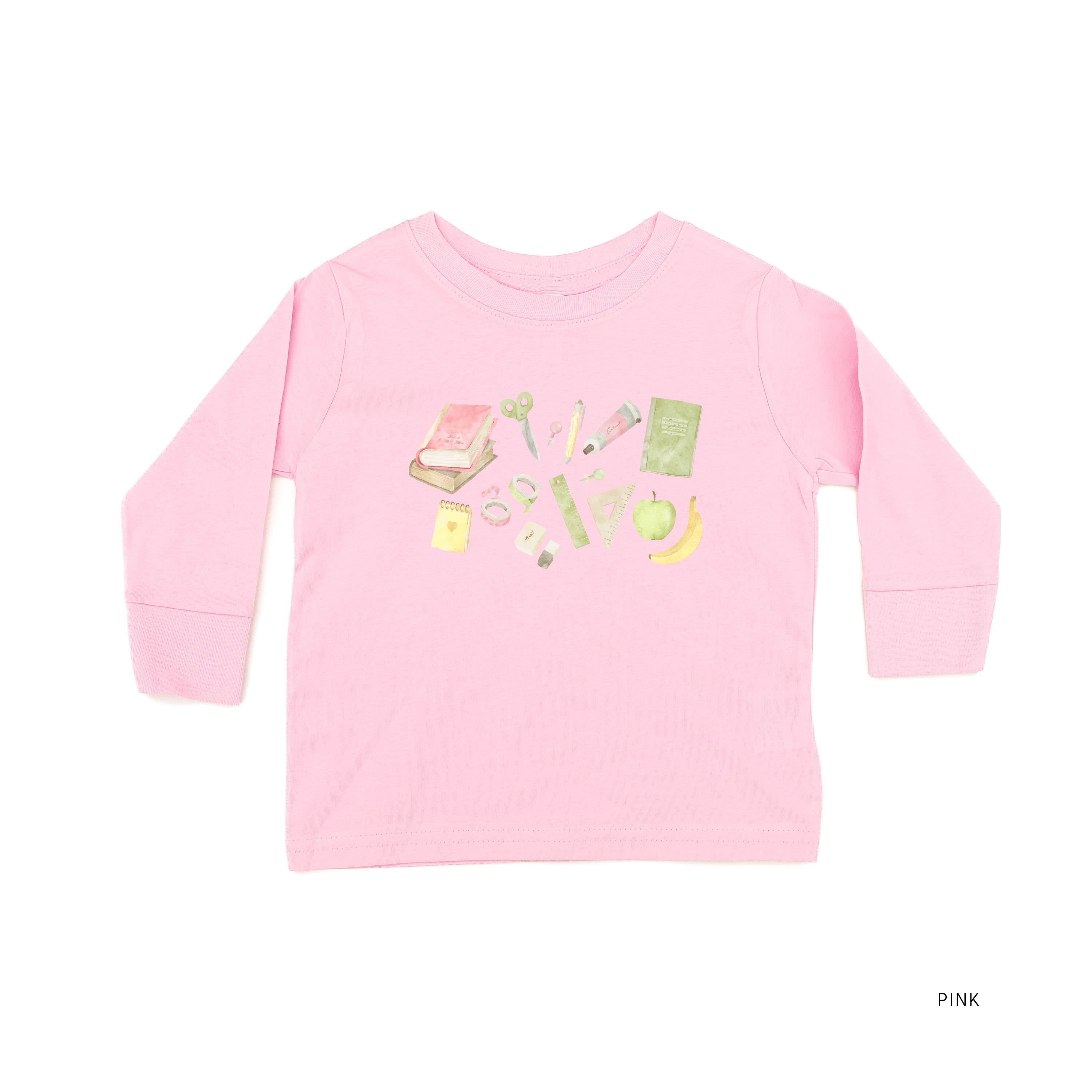 Watercolor School Supplies - Child Long Sleeve Tee
