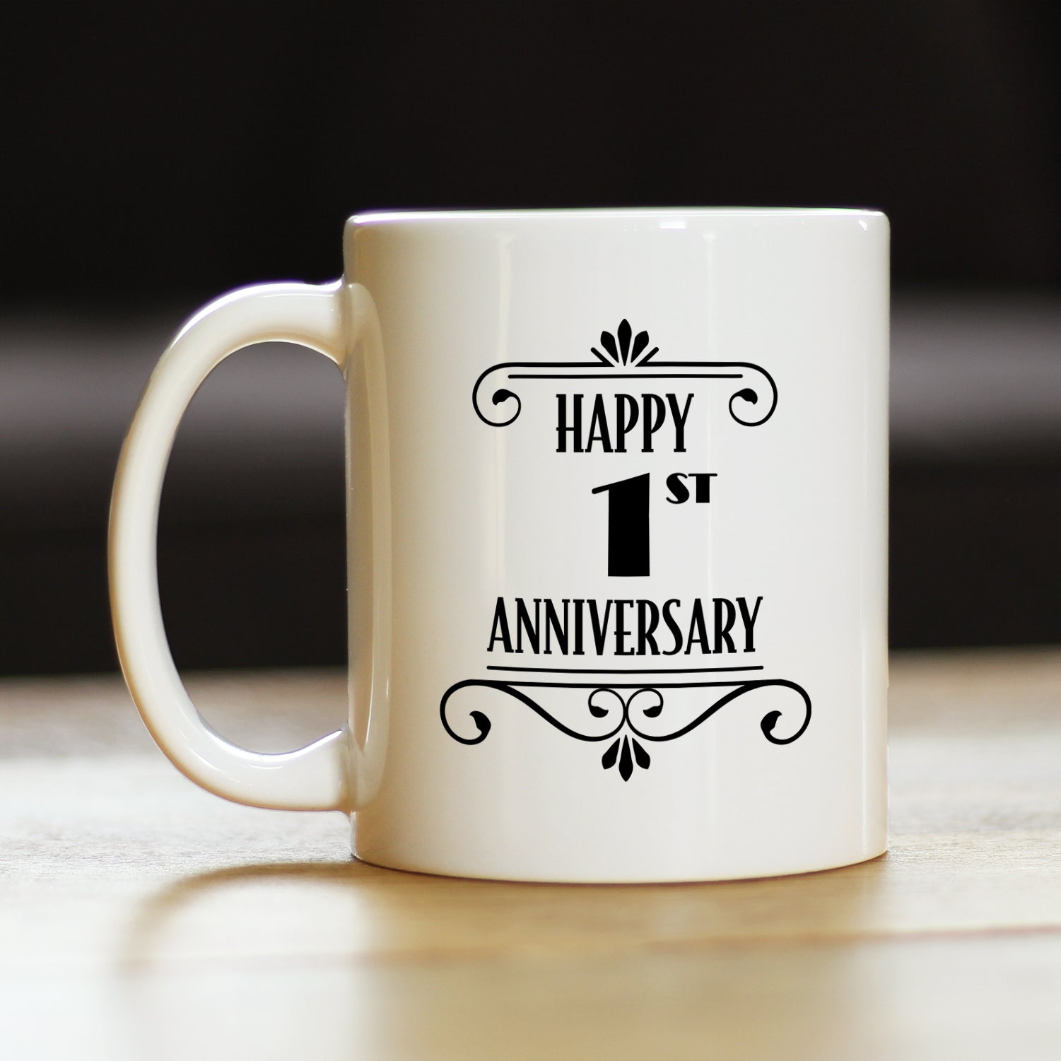 Happy 1st Anniversary Coffee Mug Gifts 1 Year Anniversary Art Deco Party Decor White Ceramic Coffee Cup