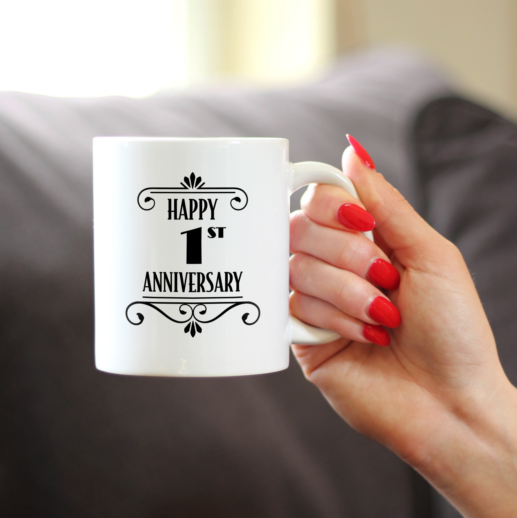 Happy 1st Anniversary Coffee Mug Gifts 1 Year Anniversary Art Deco Party Decor White Ceramic Coffee Cup