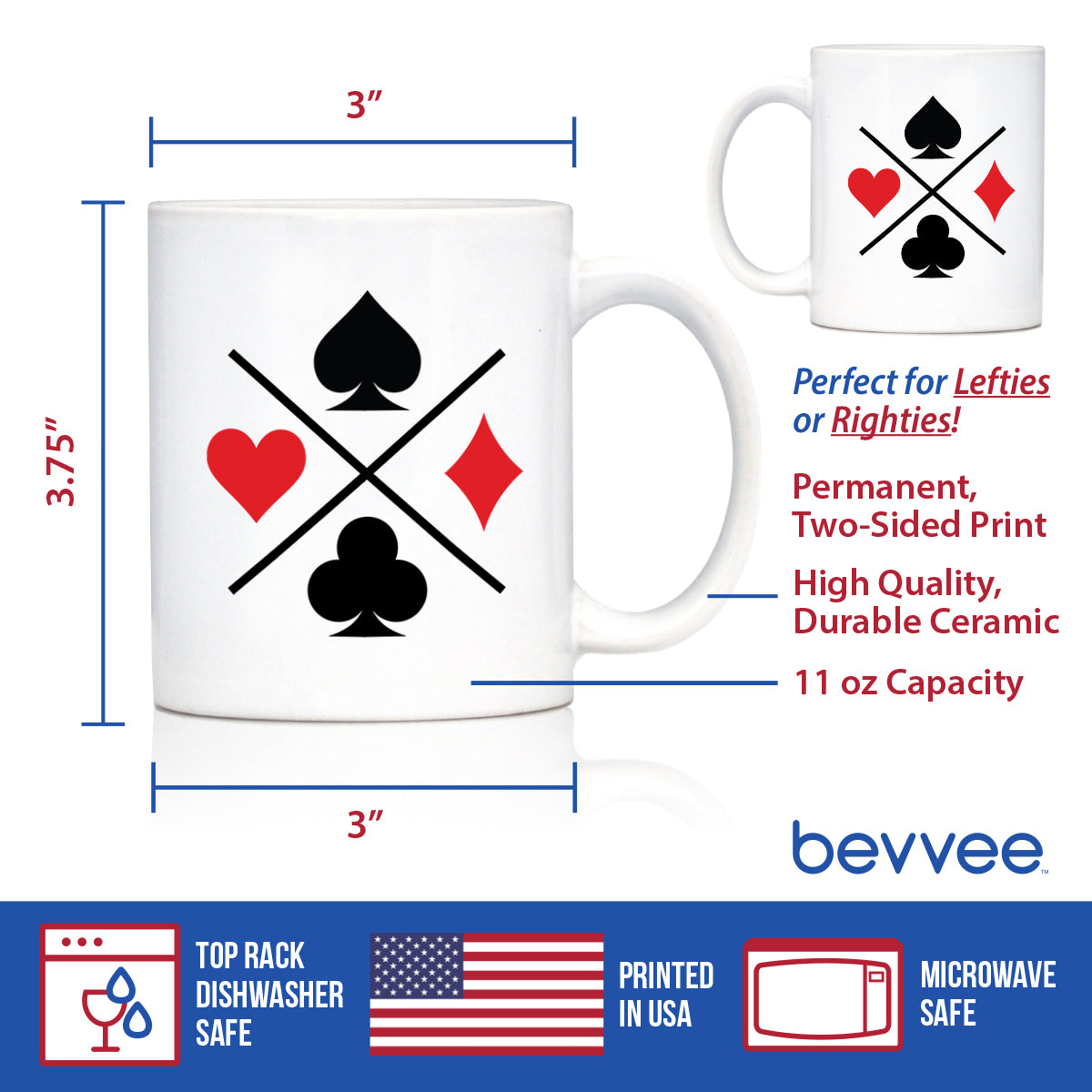 Card Suits Coffee Mug High Quality Gifts for Card Players White Ceramic Coffee Cup