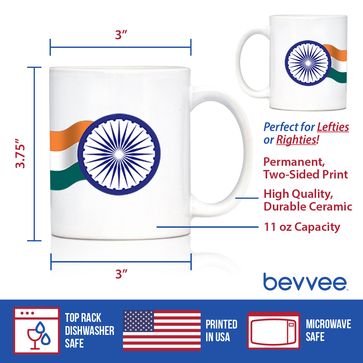 India Flag Coffee Mug Indian Gifts and Souvenirs White Ceramic Coffee Cup