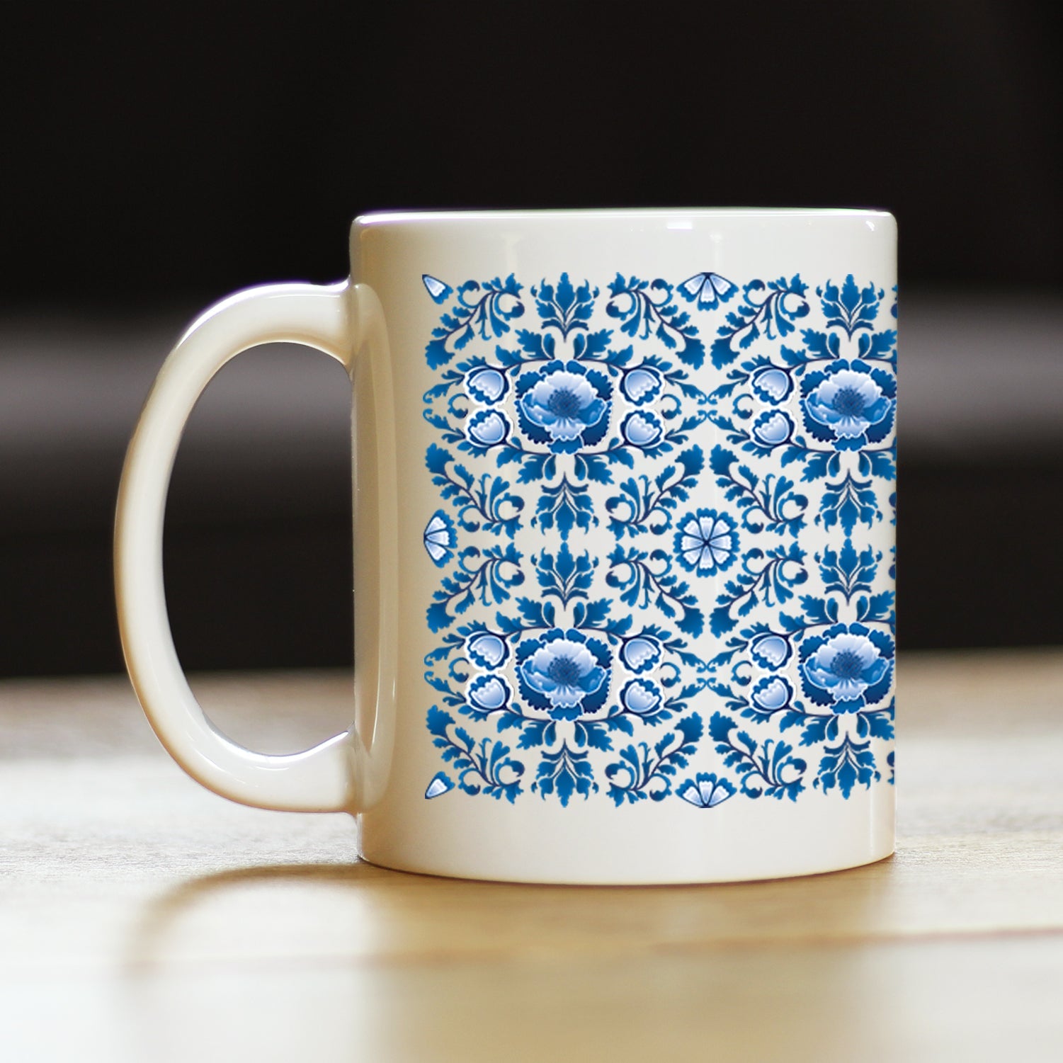 Delft Blue and White Coffee Mug Floral Dutch Pattern Gifts White Ceramic Coffee Cup