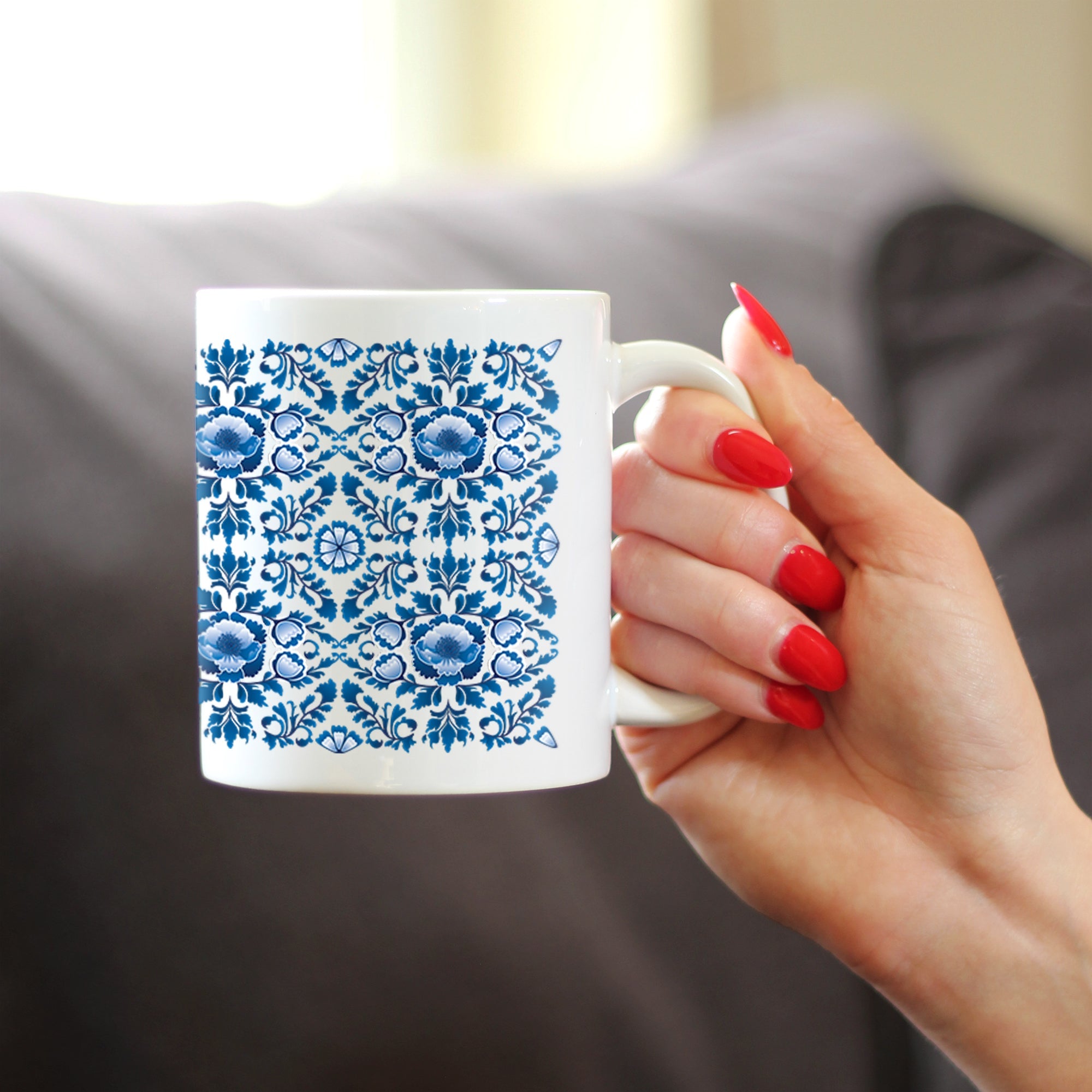 Delft Blue and White Coffee Mug Floral Dutch Pattern Gifts White Ceramic Coffee Cup