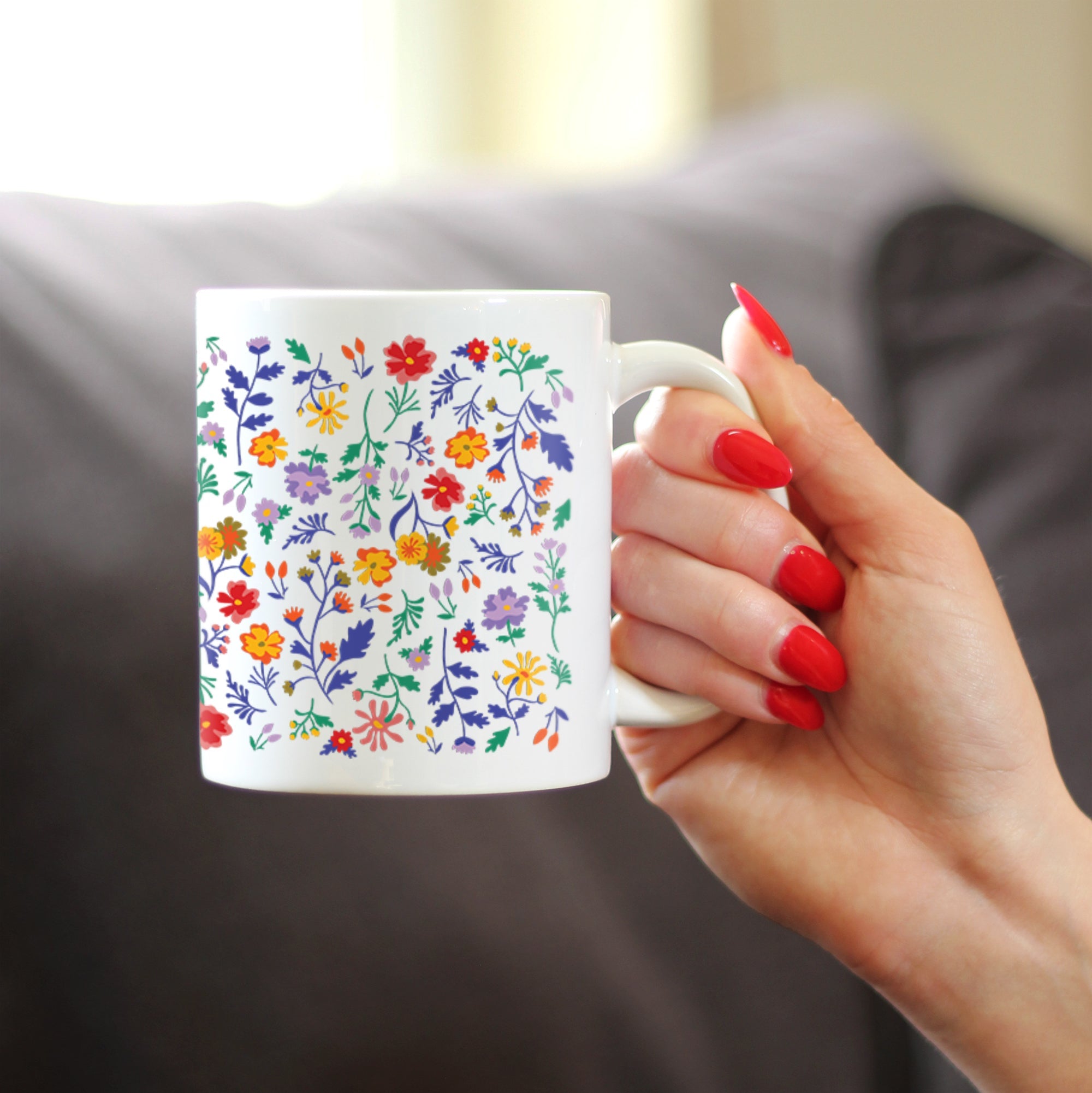 Spring Floral Coffee Mug Flower Gifts for Women White Ceramic Coffee Cup