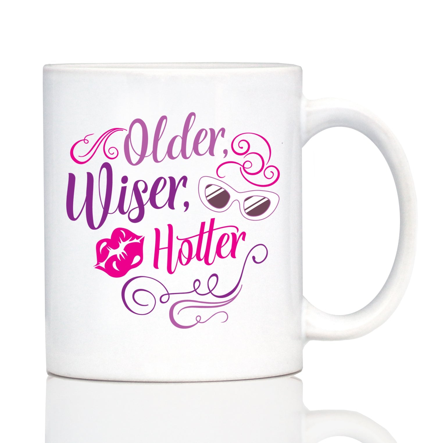 Older Wiser Hotter Coffee Mug Funny Birthday Gifts for Women White Ceramic Coffee Cup