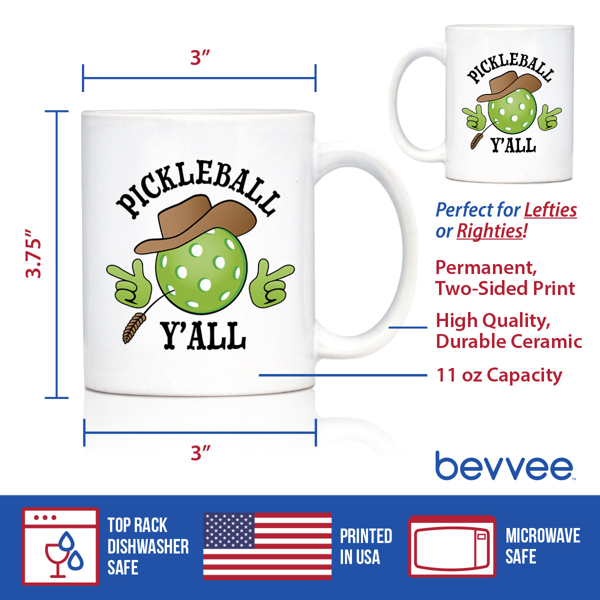 Pickleball Y&#39;all Coffee Mug Funny Pickleball Gifts for Picklers White Ceramic Coffee Cup