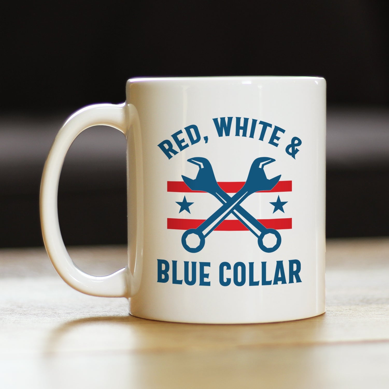Red White &amp; Blue Collar Coffee Mug Gifts for American Patriots White Ceramic Coffee Cup