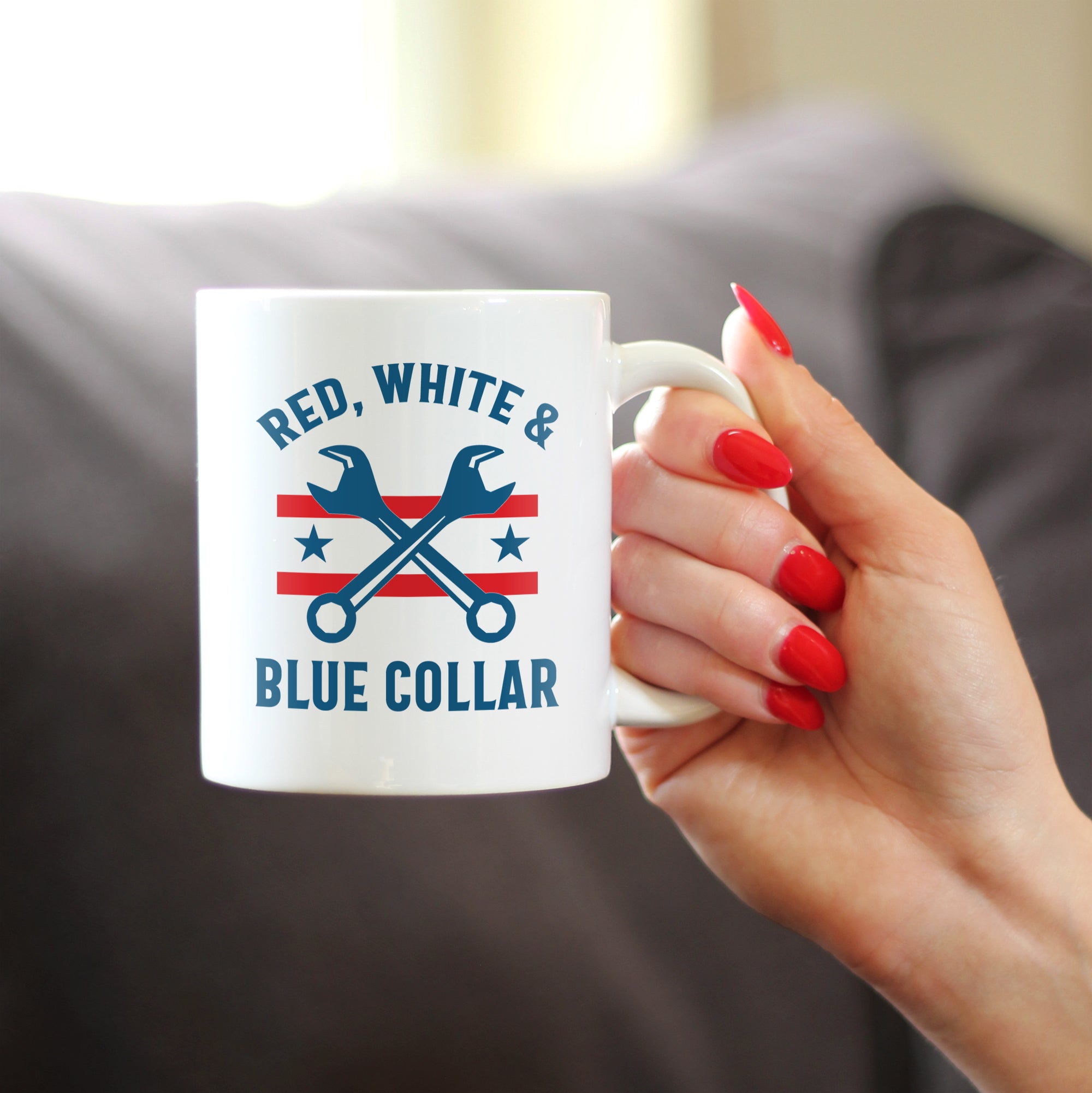 Red White &amp; Blue Collar Coffee Mug Gifts for American Patriots White Ceramic Coffee Cup
