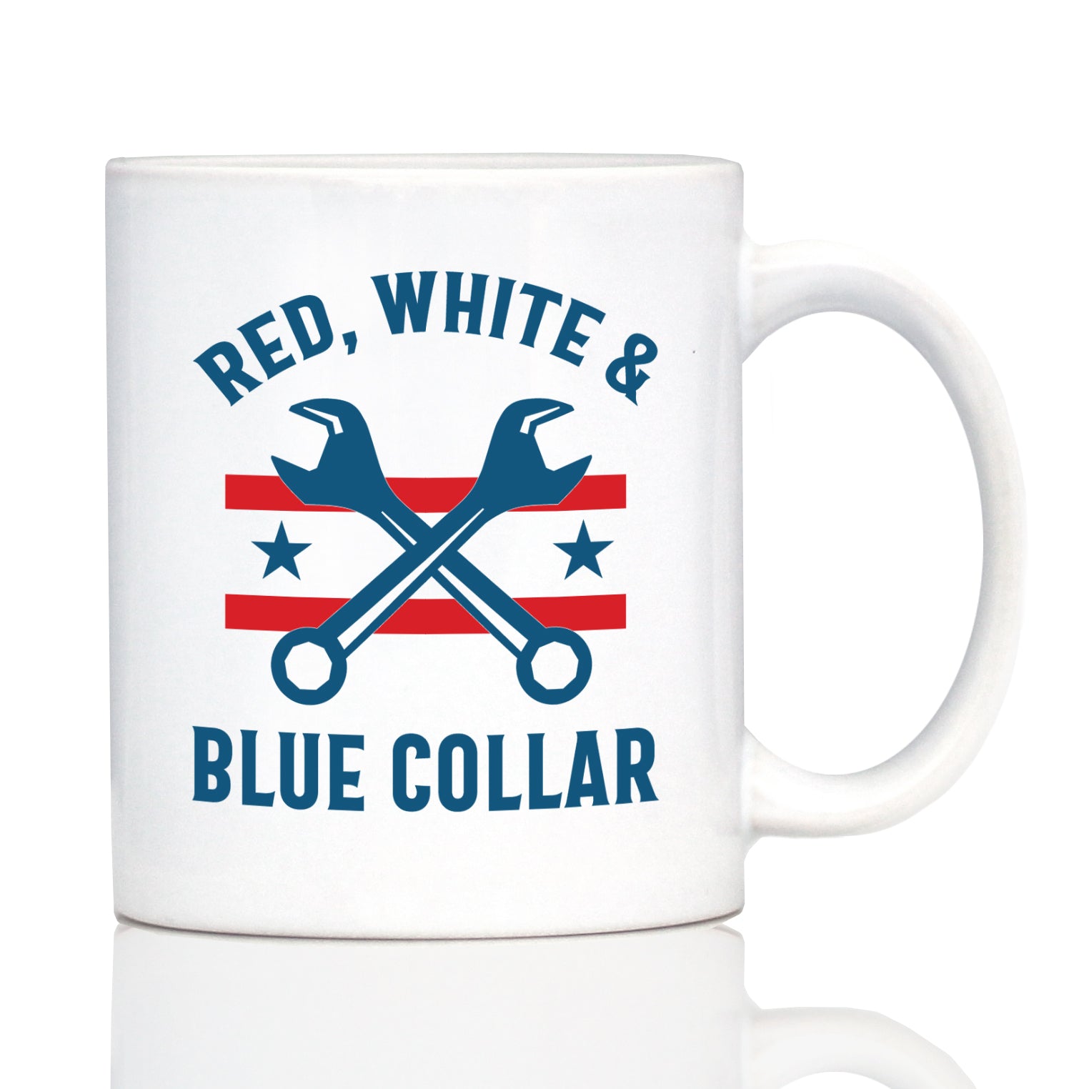 Red White &amp; Blue Collar Coffee Mug Gifts for American Patriots White Ceramic Coffee Cup